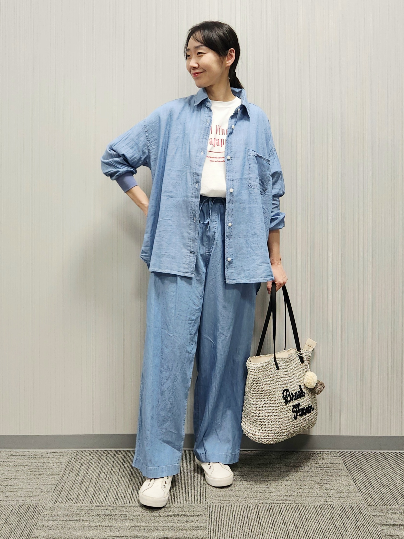 naraさんの「Dessin｜【セットアップ可/洗える】2オンスシアーデニムシャツ」を使ったコーディネート
