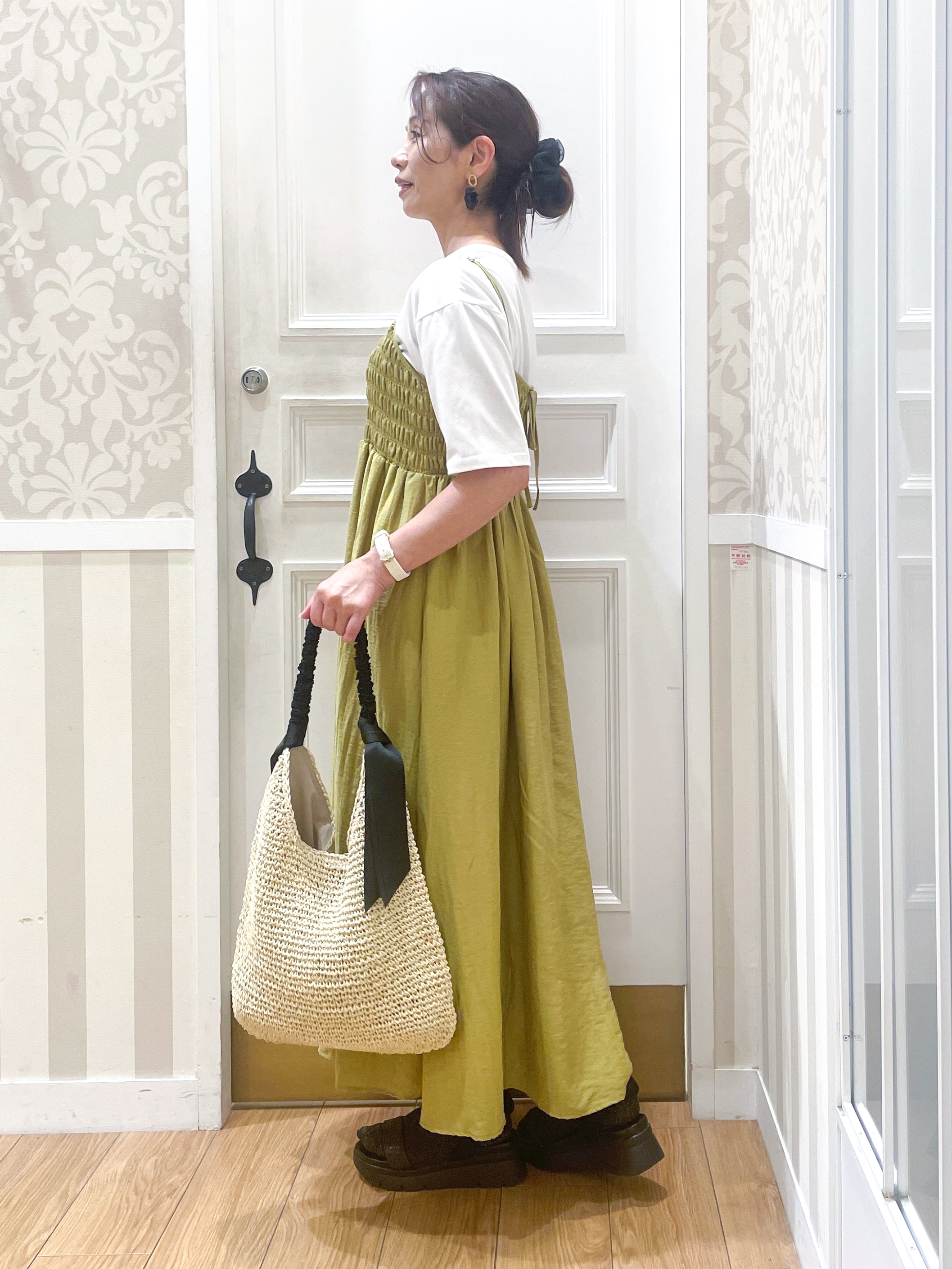 Naoさんの「grove｜【UVカット/接触冷感】プリントアソート5分袖Tシャツ」を使ったコーディネート