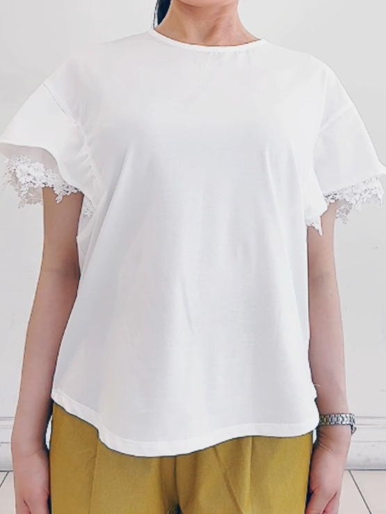 チョコさんの「grove｜【二の腕カバー、UV】涼しく華やかに、レースレイヤードスリーブTシャツ」を使ったコーディネート