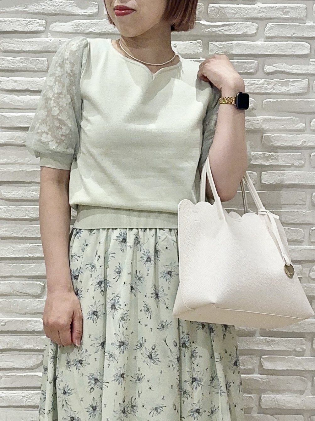 Hana...eさんの「index｜【UVケア】レーススリーブハートネックニット《洗濯機OK／抗ピル／XS～LL》」を使ったコーディネート