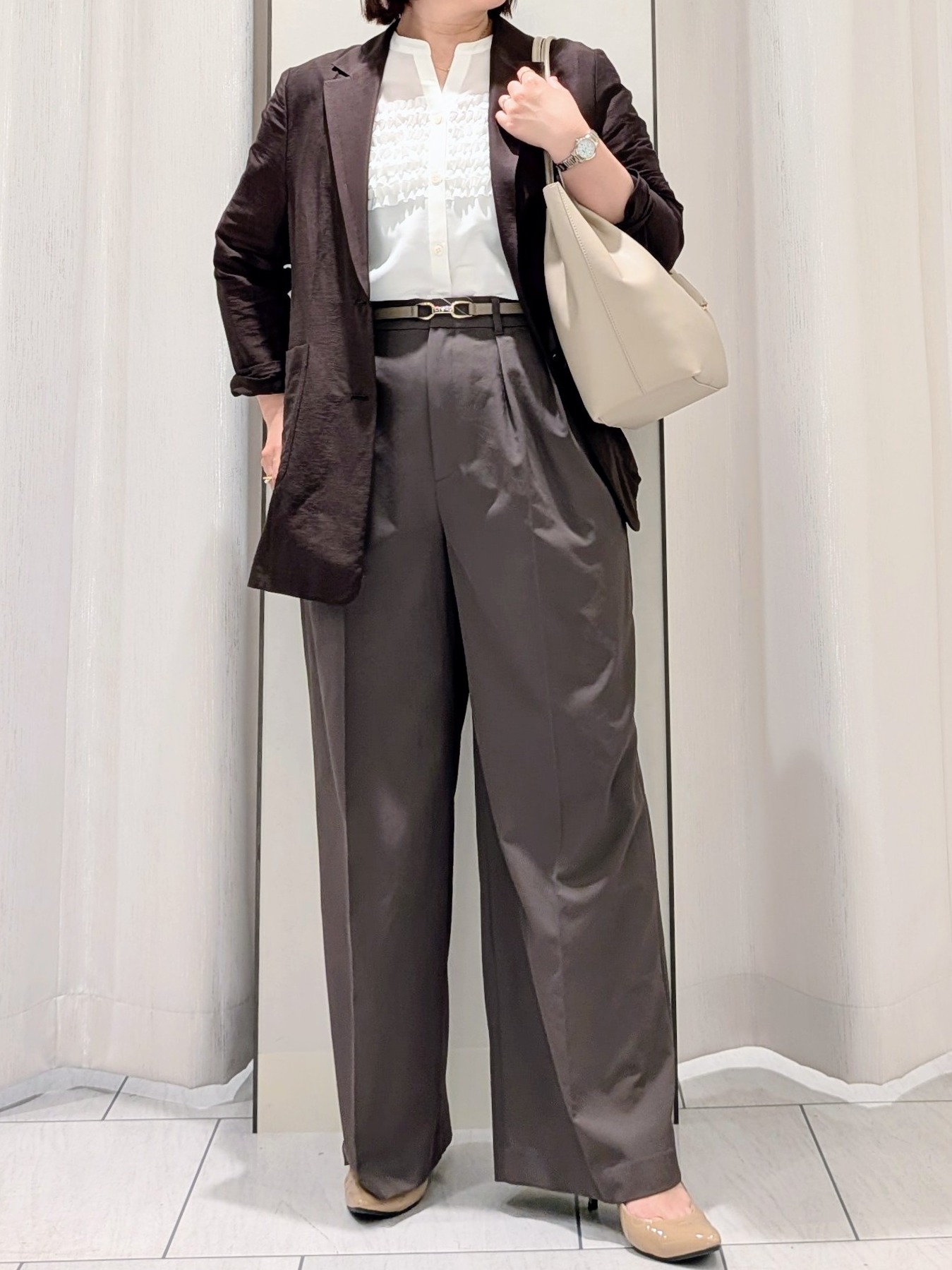 Onumaさんの「UNTITLED｜◆【程よいシアー感/洗える】エアリーバイオジャケット」を使ったコーディネート