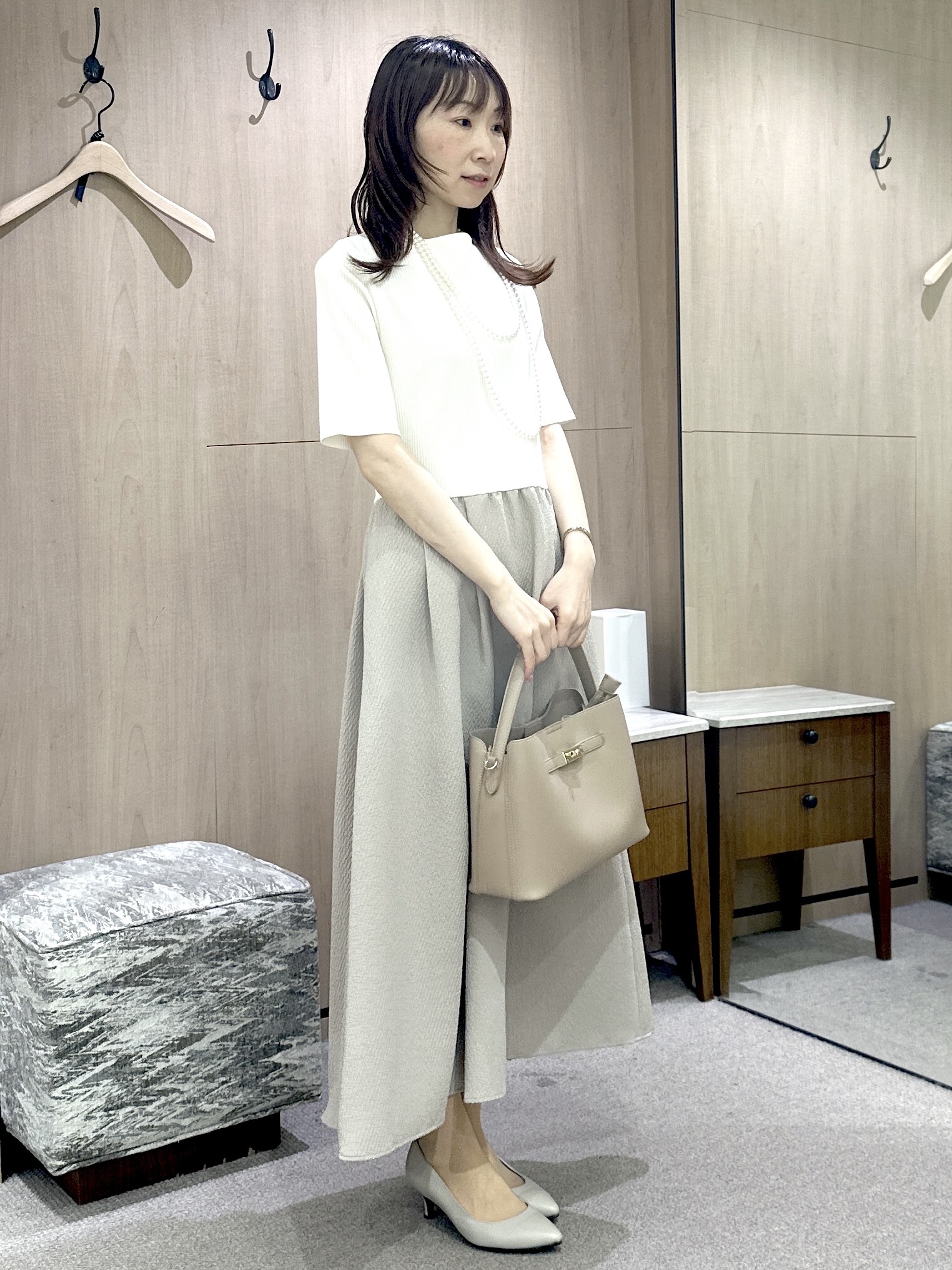 Miwaさんの「UNTITLED｜◆【一枚でサマ見え】ニットドッキングジャガードワンピース」を使ったコーディネート