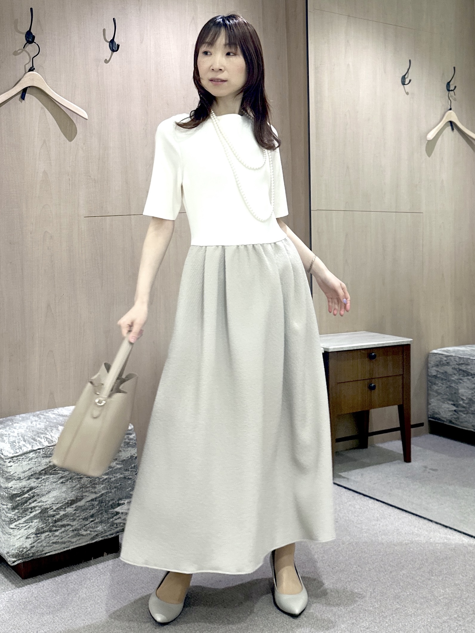 Miwaさんの「UNTITLED｜◆【一枚でサマ見え】ニットドッキングジャガードワンピース」を使ったコーディネート