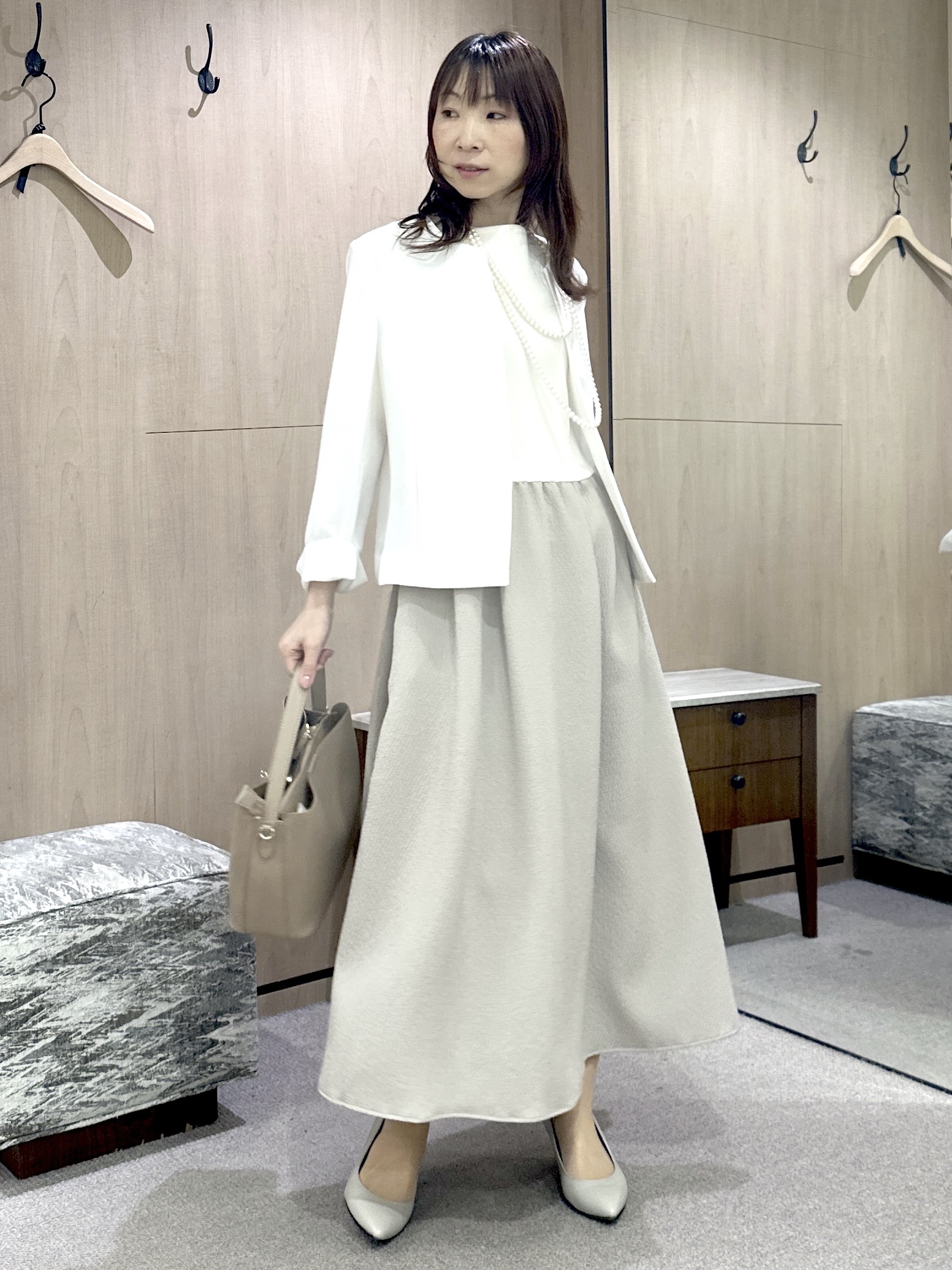 Miwaさんの「UNTITLED｜◆【一枚でサマ見え】ニットドッキングジャガードワンピース」を使ったコーディネート