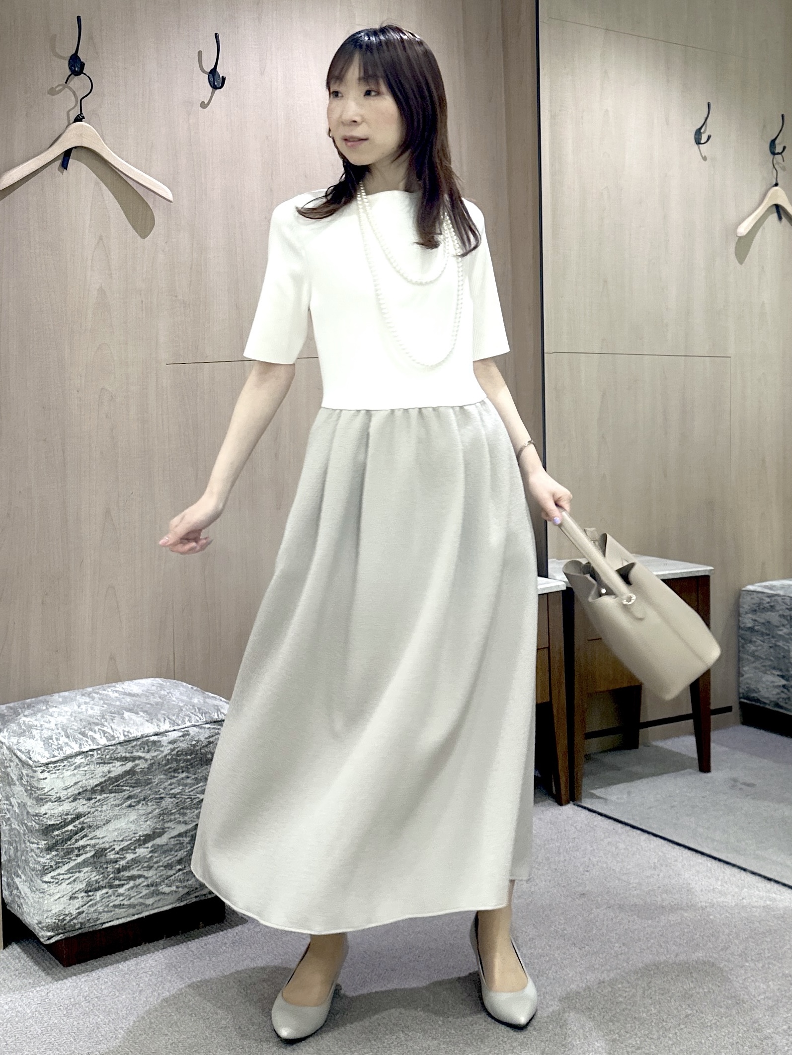 Miwaさんの「UNTITLED｜◆【一枚でサマ見え】ニットドッキングジャガードワンピース」を使ったコーディネート