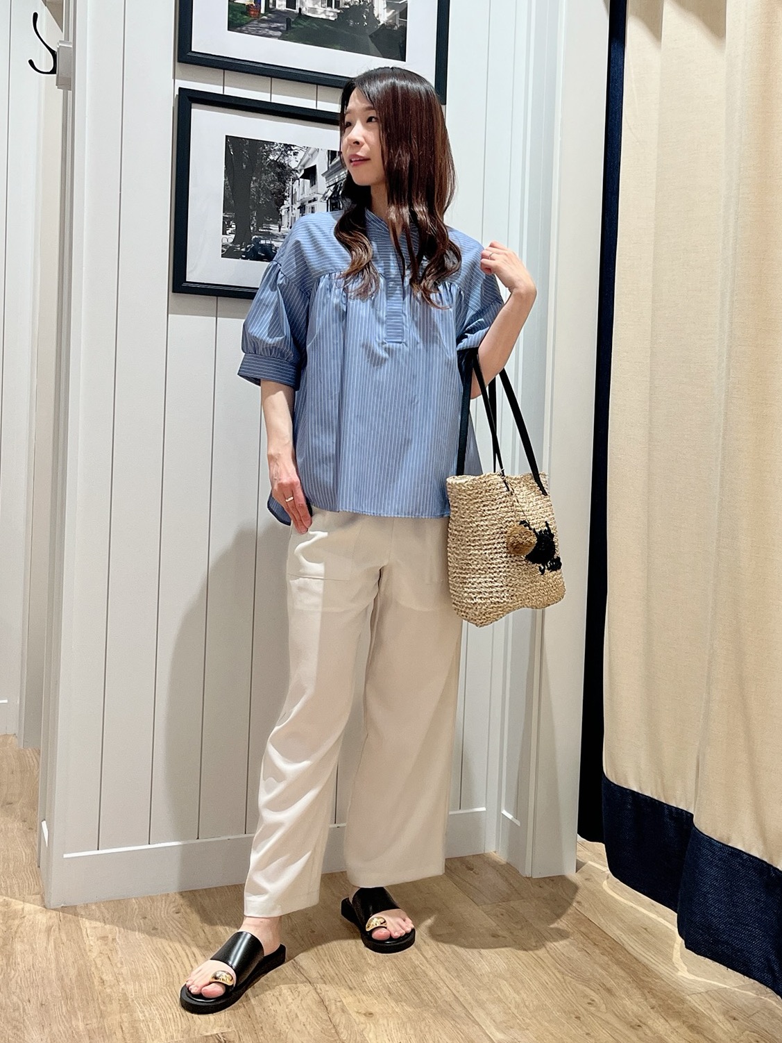 mihoさんの「Dessin｜【洗える】ストライプスキッパーシャツ」を使ったコーディネート