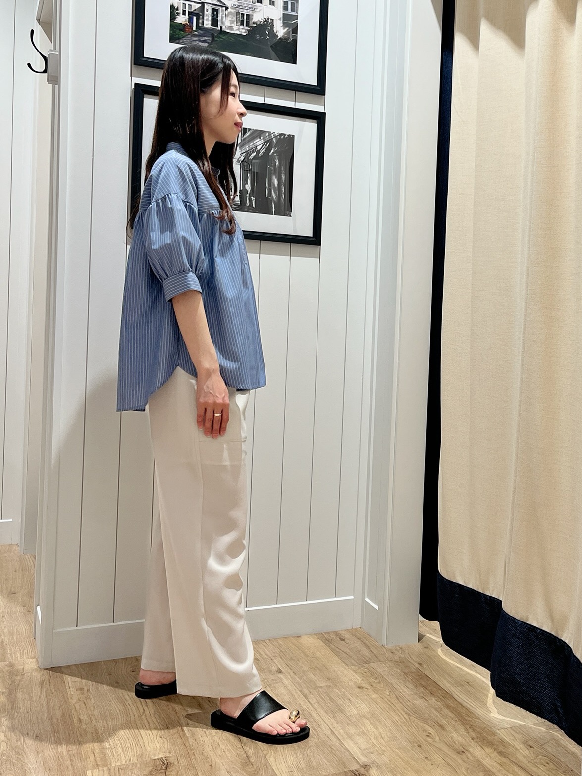 mihoさんの「Dessin｜【洗える】ストライプスキッパーシャツ」を使ったコーディネート