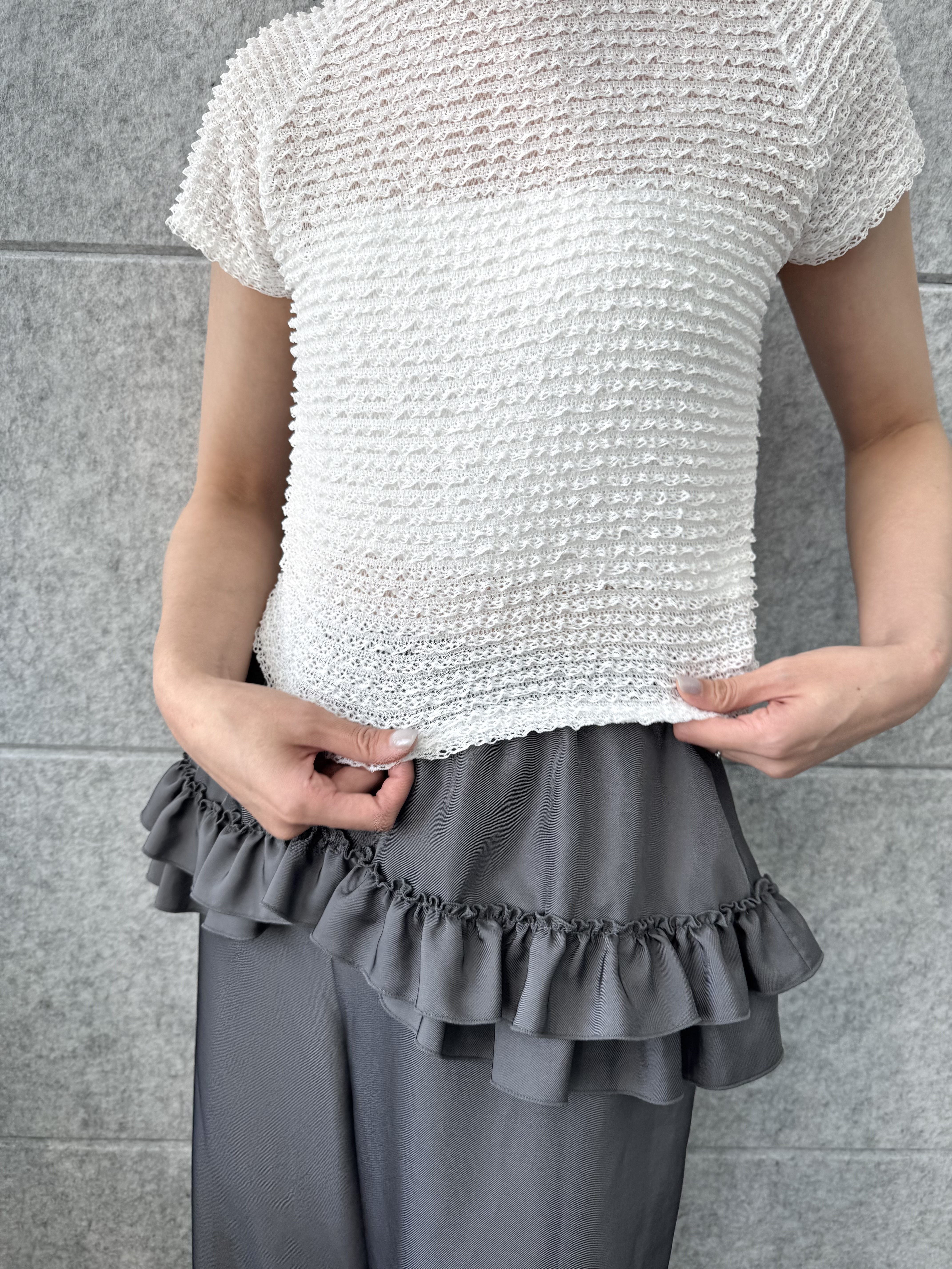 uchi__yamaさんの「CODE A｜frill mini tee」を使ったコーディネート