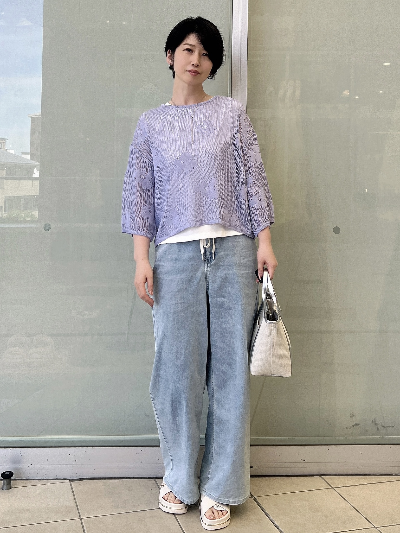 yo-koさんの「OPAQUE.CLIP｜フラワーモチーフメッシュニット【洗濯機OK】」を使ったコーディネート