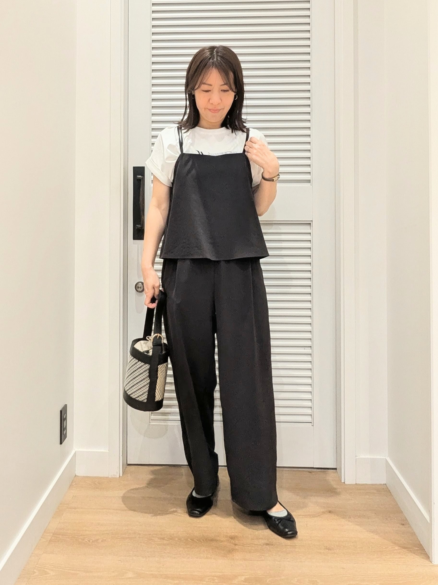 enさんの「Dessin｜ストライプ柄バッグコンビバケツショルダー」を使ったコーディネート