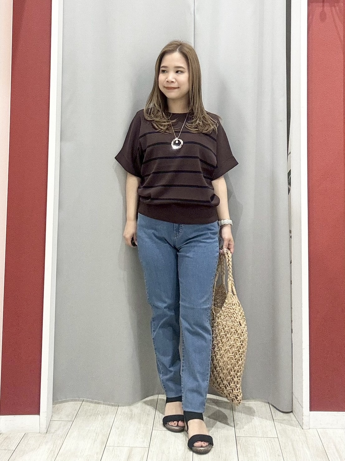 shioさんの「SHOO･LA･RUE｜【毎日洗える/UV】二の腕隠れる さらっとドルマン半袖ニット」を使ったコーディネート