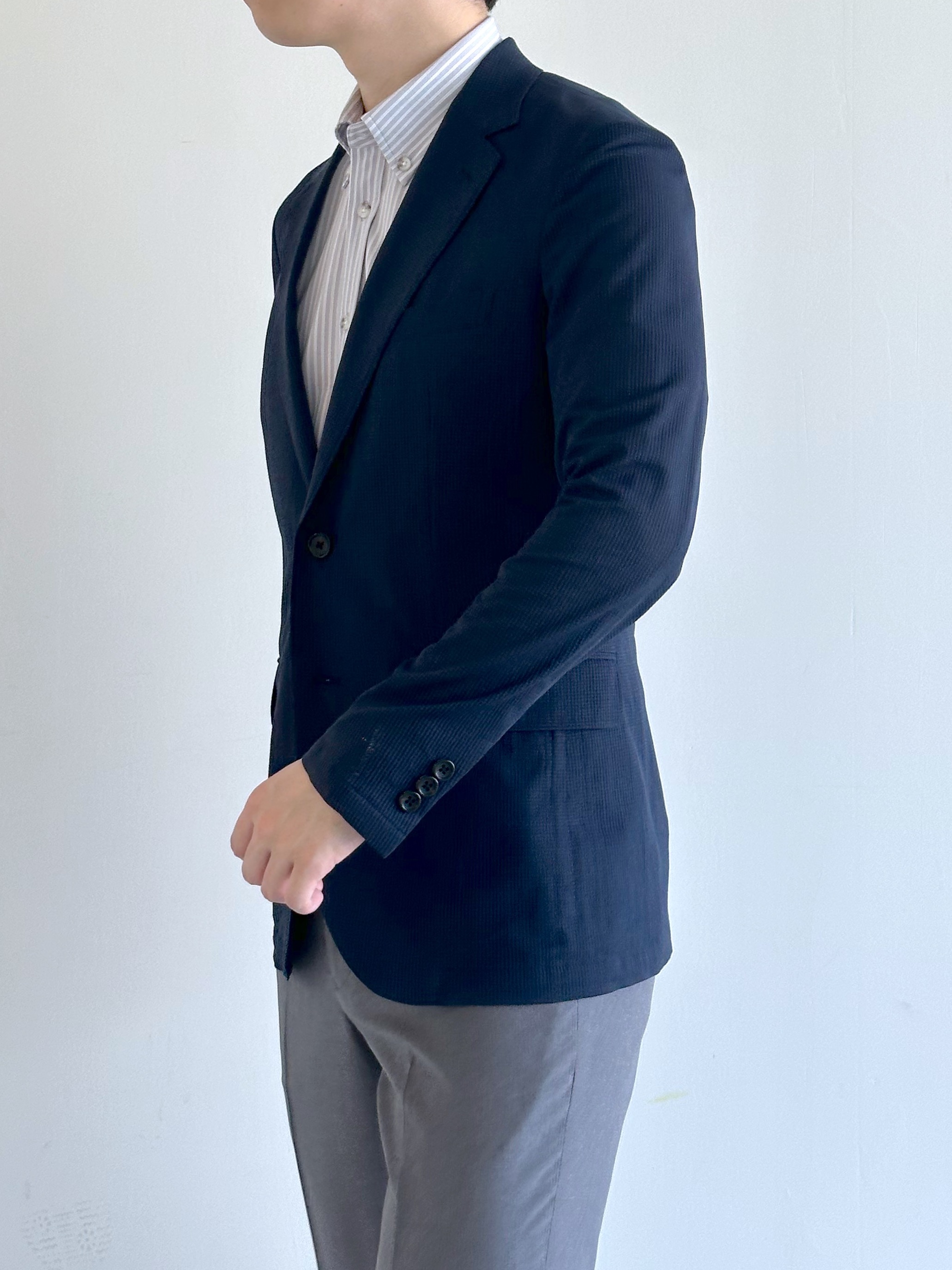 イッシーさんの「TAKEO KIKUCHI｜【Begin5月号掲載/通気性】トリコットサッカー ジャケット」を使ったコーディネート