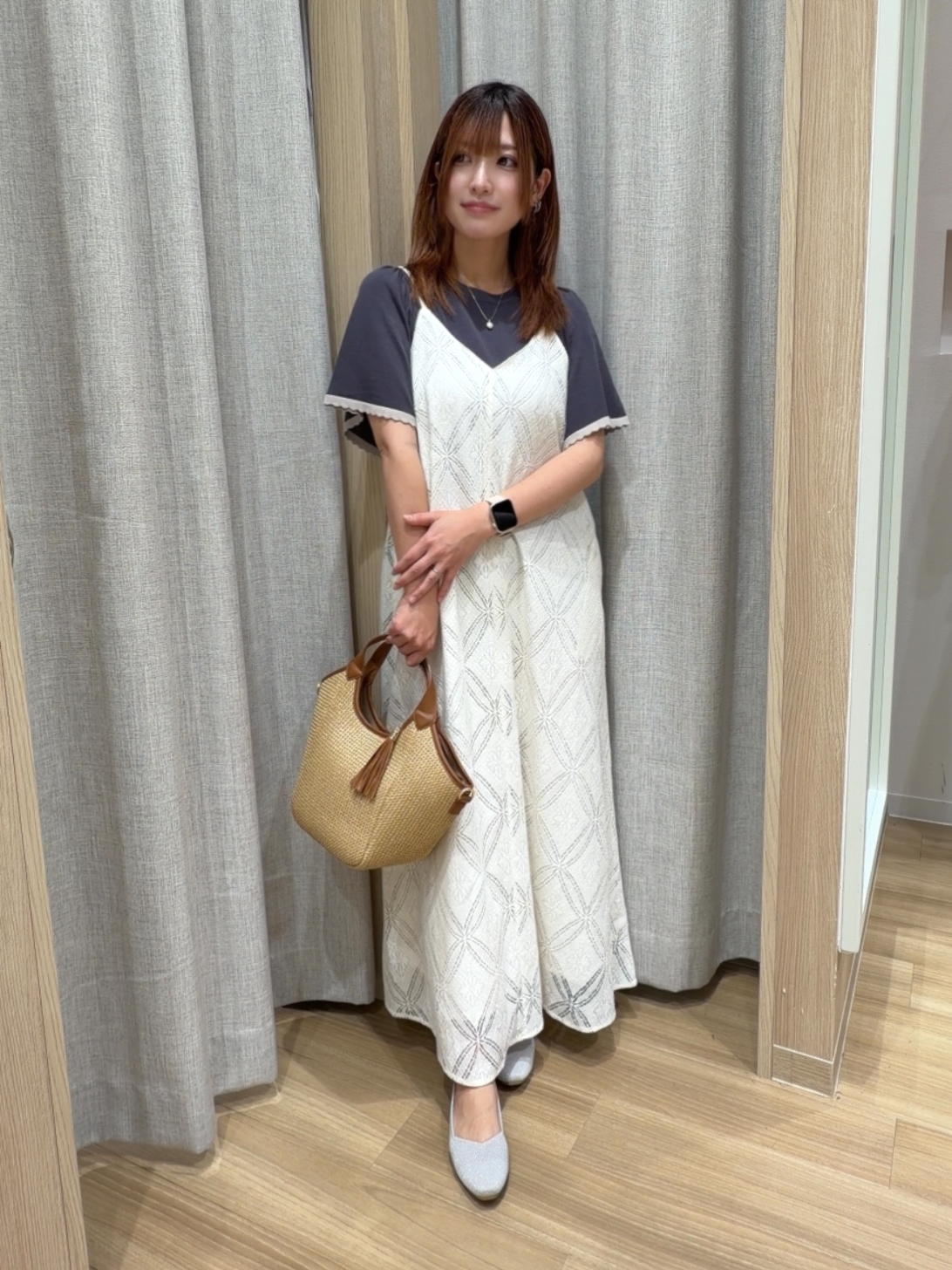 Fumikaさんの「grove｜高評価！【シリーズ累計36万枚！名品ニット】やわらかドライタッチ スカラップスリーブニット」を使ったコーディネート