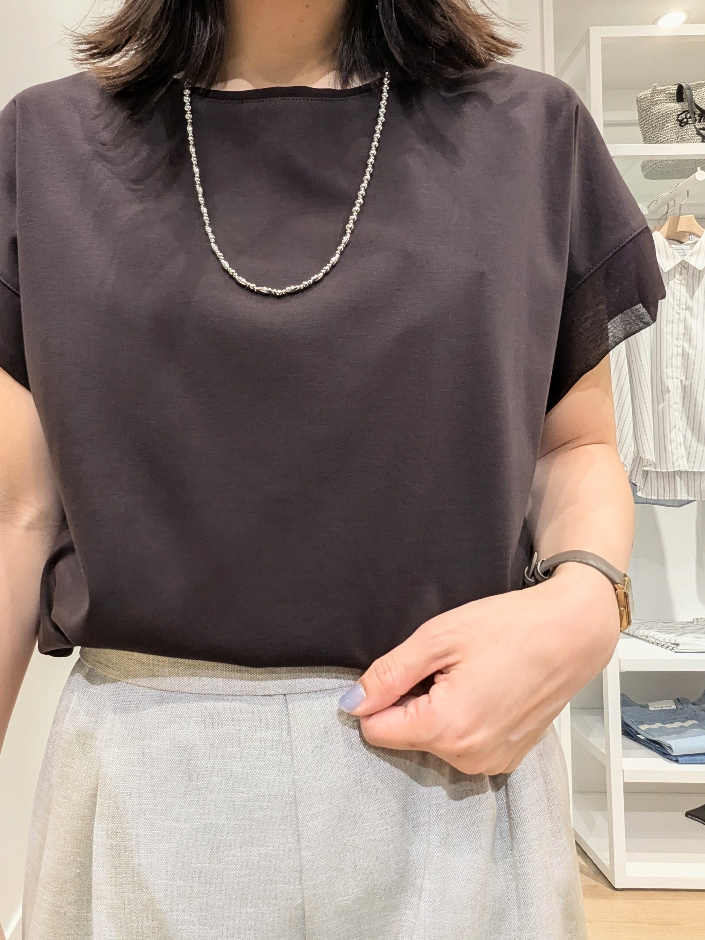 enさんの「Dessin｜【UVカット/接触冷感】美光沢カットソー」を使ったコーディネート