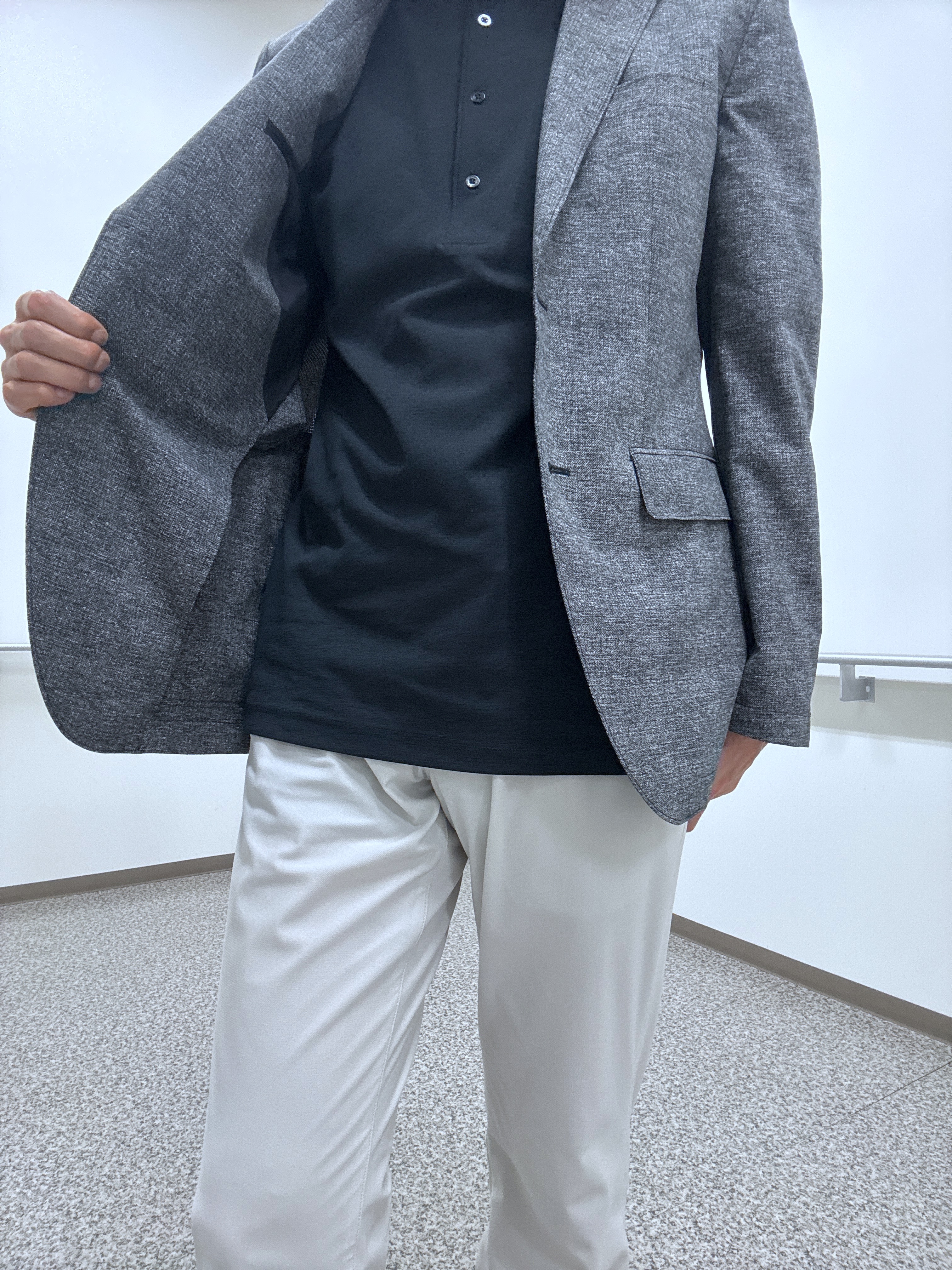 おーのさんの「TAKEO KIKUCHI｜【抗菌防臭】COOL DOTS（R）ドビープリント ジャケット」を使ったコーディネート