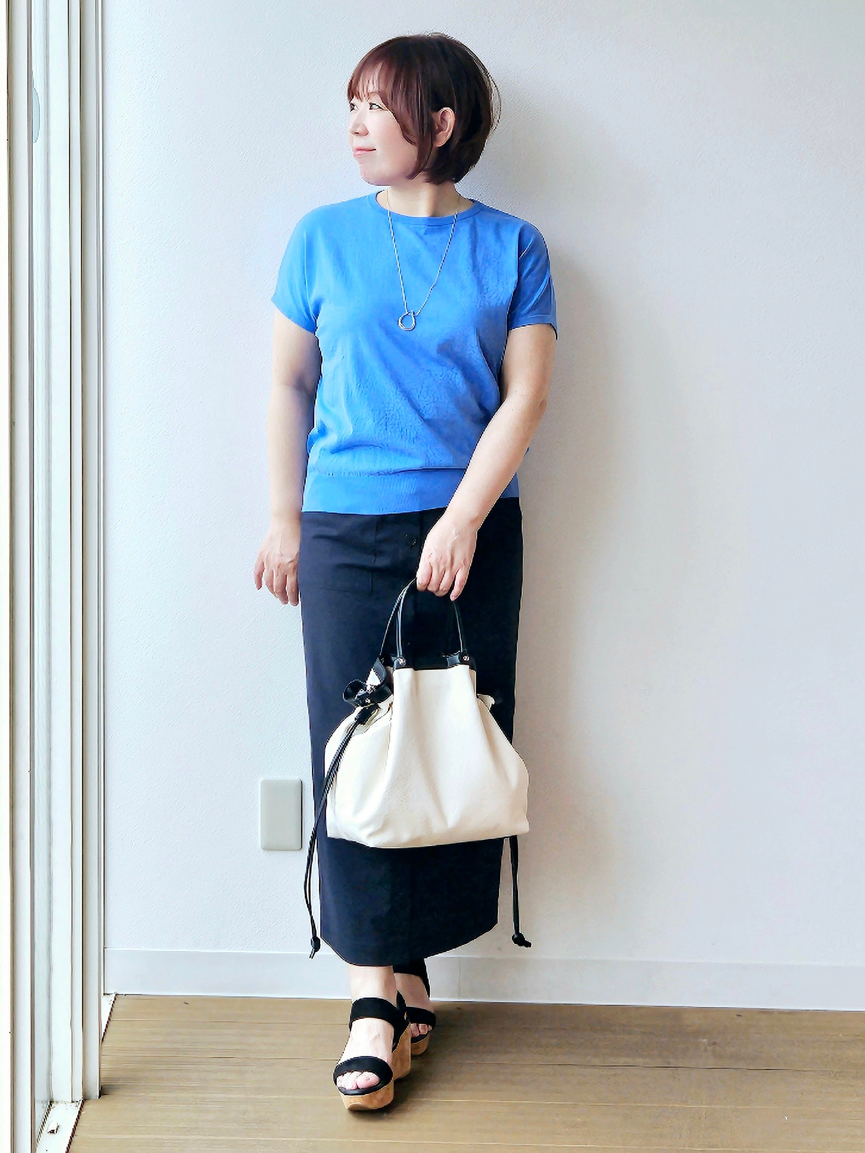 やじまさんの「UNTITLED｜【9色展開/アンサンブル可/洗える】コットンベーシックニット」を使ったコーディネート
