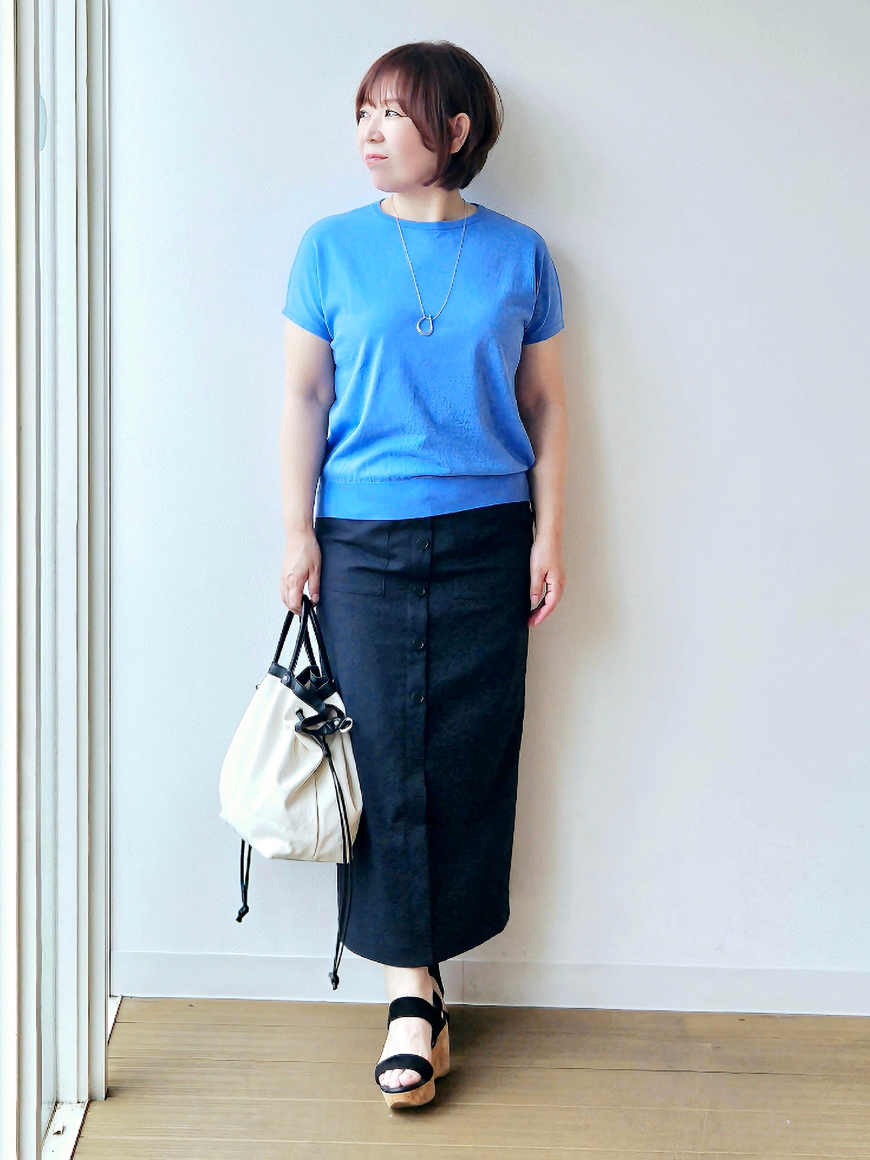 やじまさんの「UNTITLED｜【9色展開/アンサンブル可/洗える】コットンベーシックニット」を使ったコーディネート