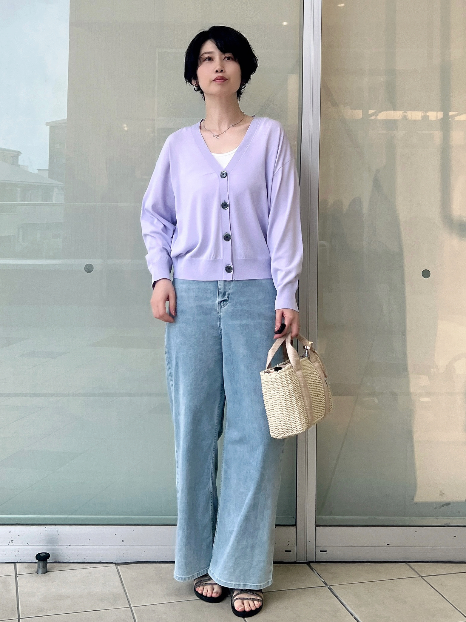 yo-koさんの「OPAQUE.CLIP｜【UV／接触冷感】Vネックリラクシーニットカーディガン《洗濯機OK／抗ピル》」を使ったコーディネート