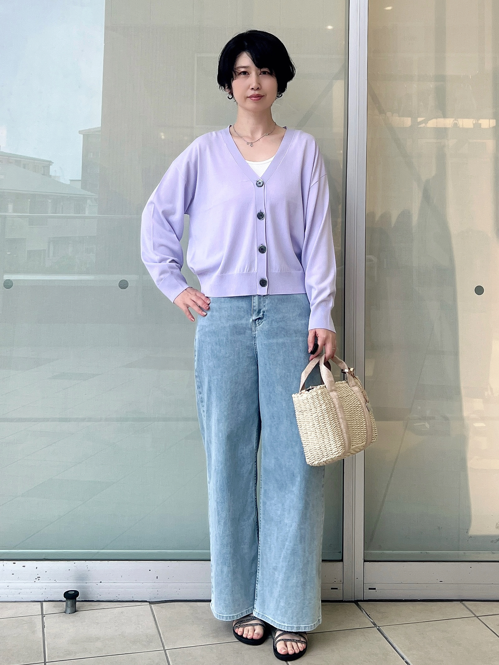yo-koさんの「OPAQUE.CLIP｜【UV／接触冷感】Vネックリラクシーニットカーディガン《洗濯機OK／抗ピル》」を使ったコーディネート