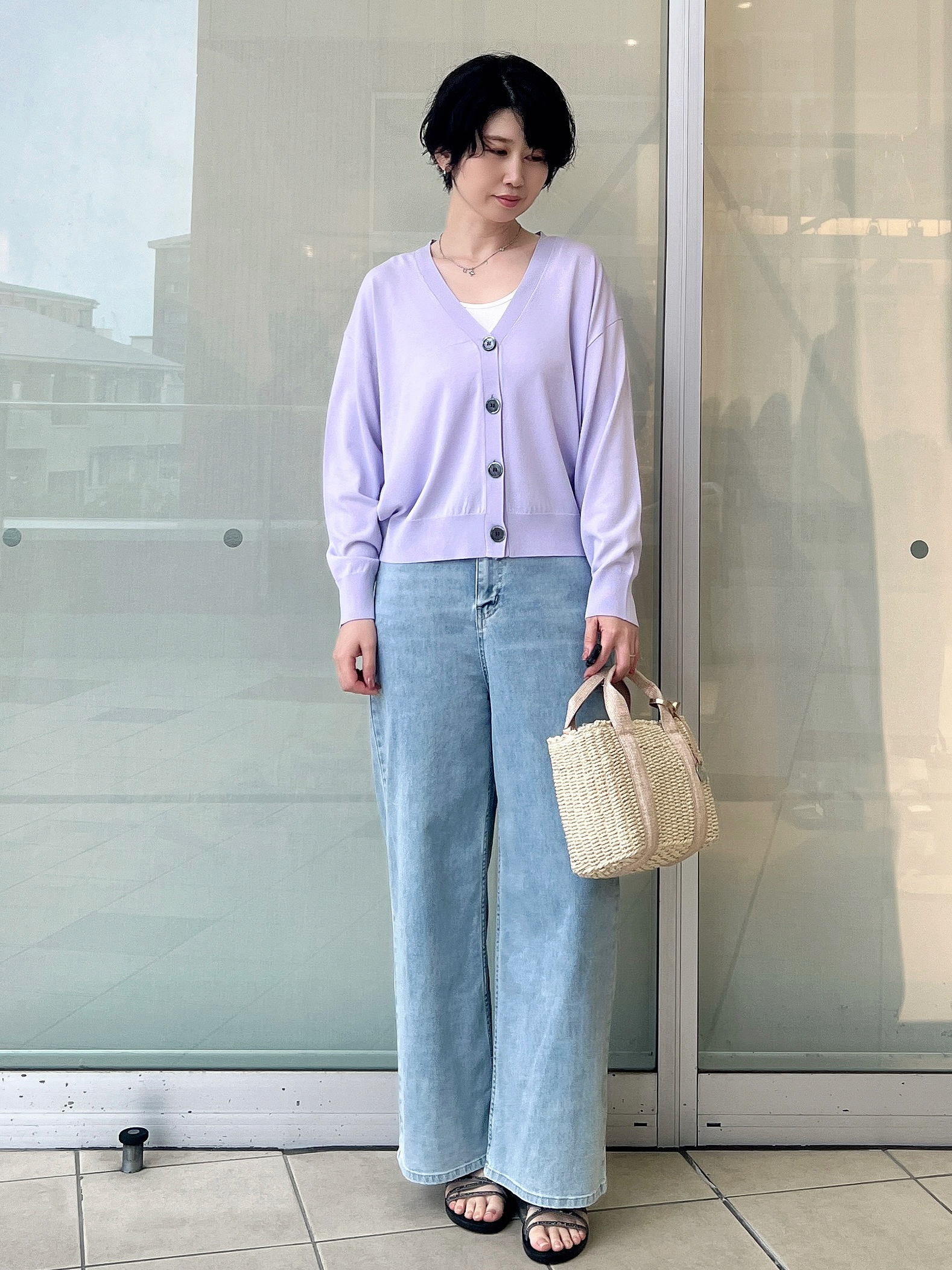 yo-koさんの「OPAQUE.CLIP｜【UV／接触冷感】Vネックリラクシーニットカーディガン《洗濯機OK／抗ピル》」を使ったコーディネート