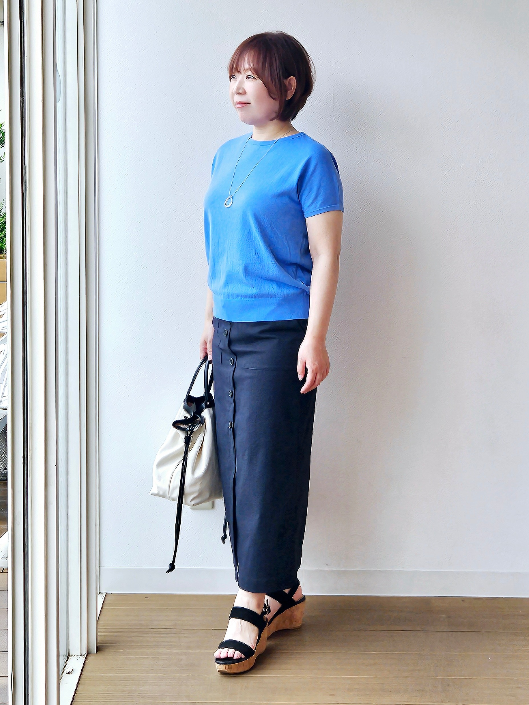 やじまさんの「UNTITLED｜【9色展開/アンサンブル可/洗える】コットンベーシックニット」を使ったコーディネート