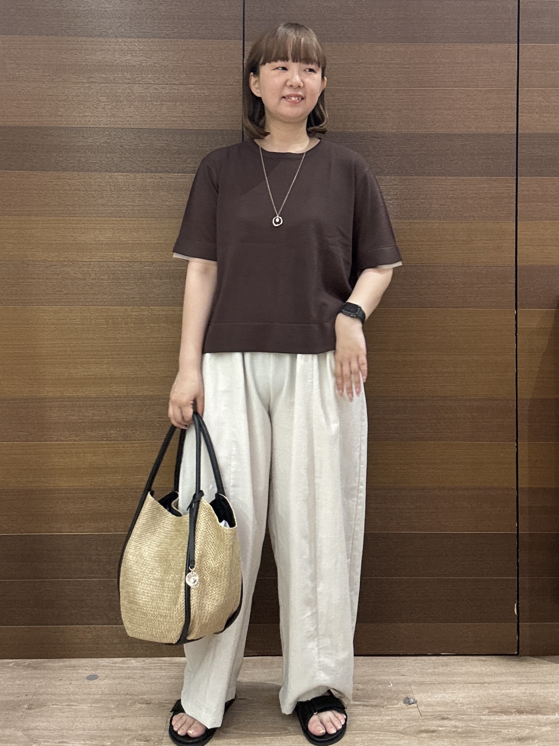 yumeさんの「OPAQUE.CLIP｜【UV／接触冷感／抗ピル】シアー＆レイヤード風さらりニット《洗濯機OK》」を使ったコーディネート