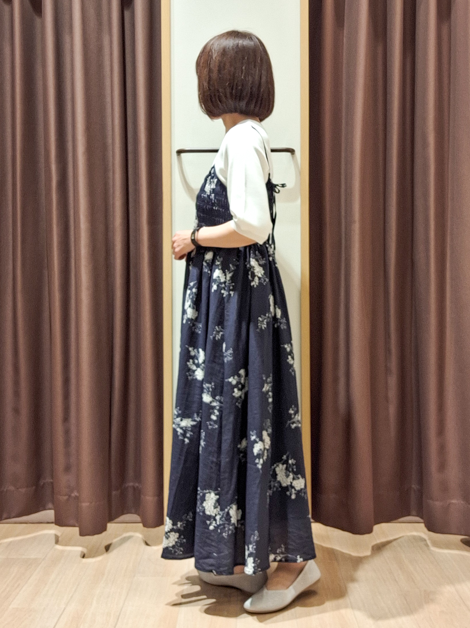 ウタさんの「grove｜【シリーズ累計36万枚/UVカット・ひんやり・洗濯機OK】やわらかドライタッチ 五分袖クルーネックニ」を使ったコーディネート
