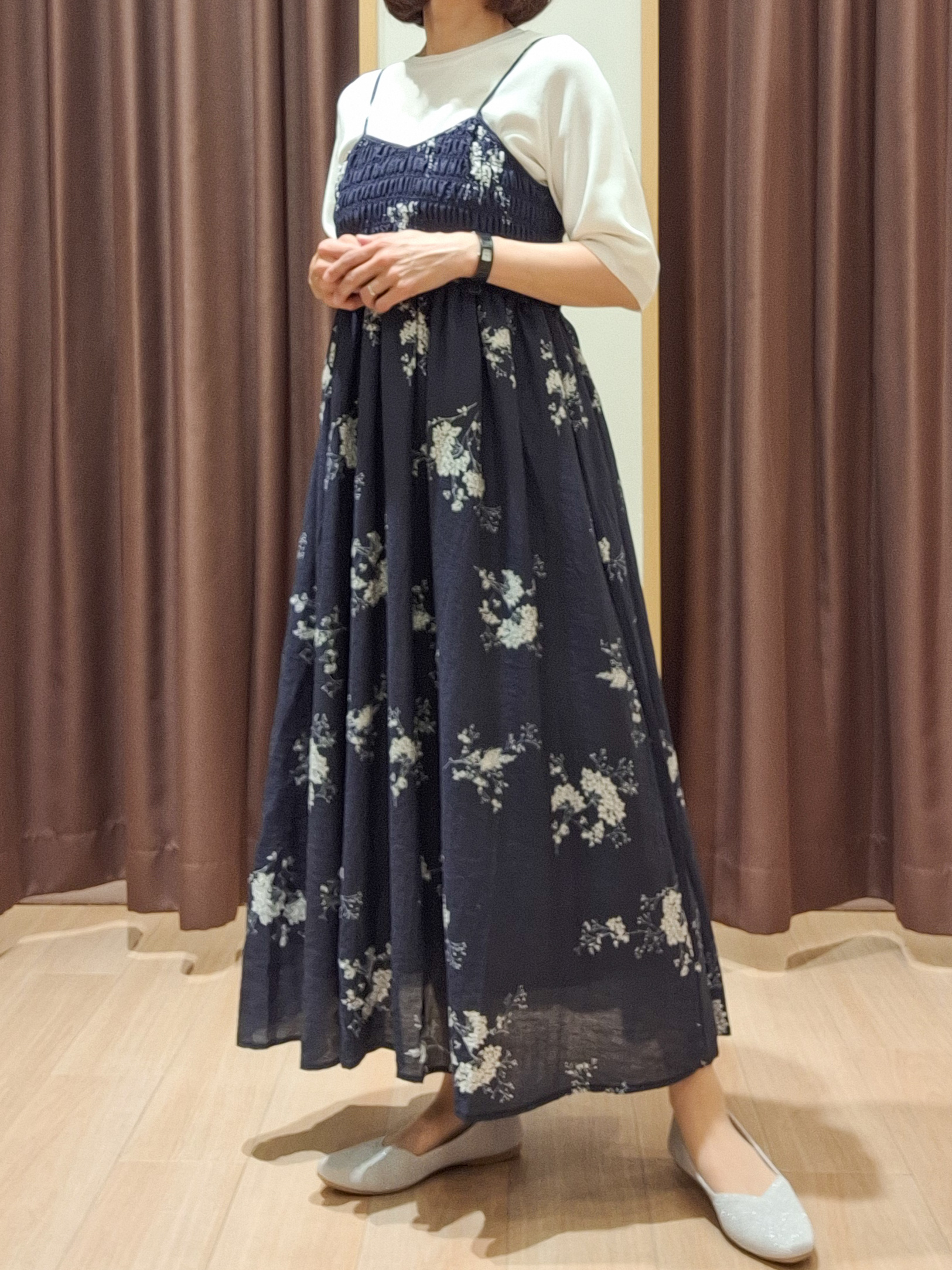 ウタさんの「grove｜【シリーズ累計36万枚/UVカット・ひんやり・洗濯機OK】やわらかドライタッチ 五分袖クルーネックニ」を使ったコーディネート