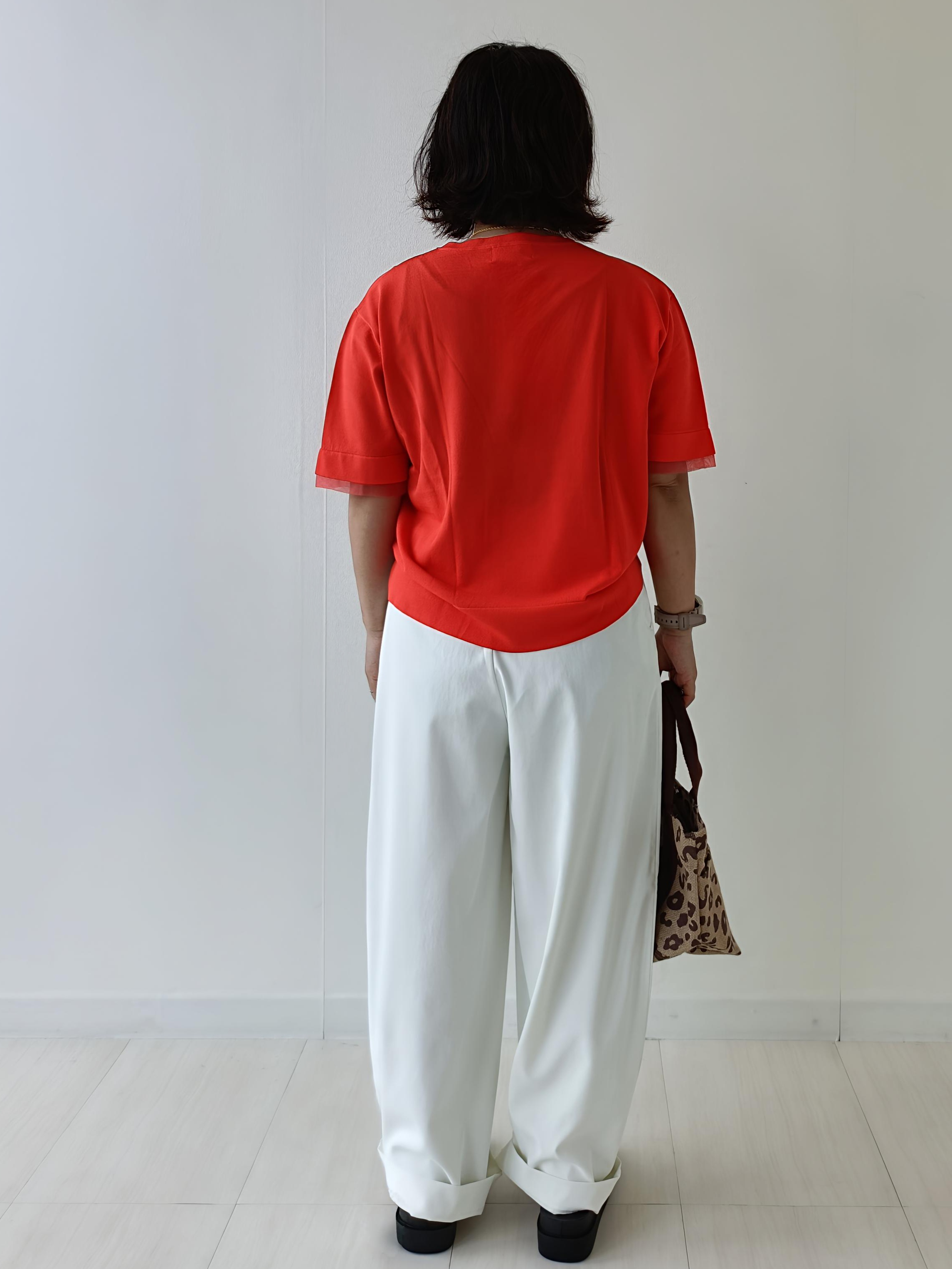 かなこさんの「OPAQUE.CLIP｜【UV／接触冷感／抗ピル】シアー＆レイヤード風さらりニット《洗濯機OK》」を使ったコーディネート