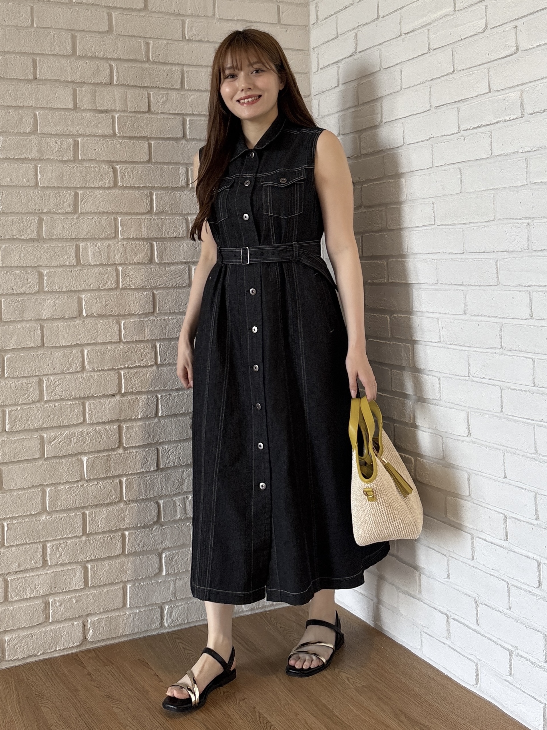 sayaさんの「grove｜大人気！デニムフレアワンピース」を使ったコーディネート