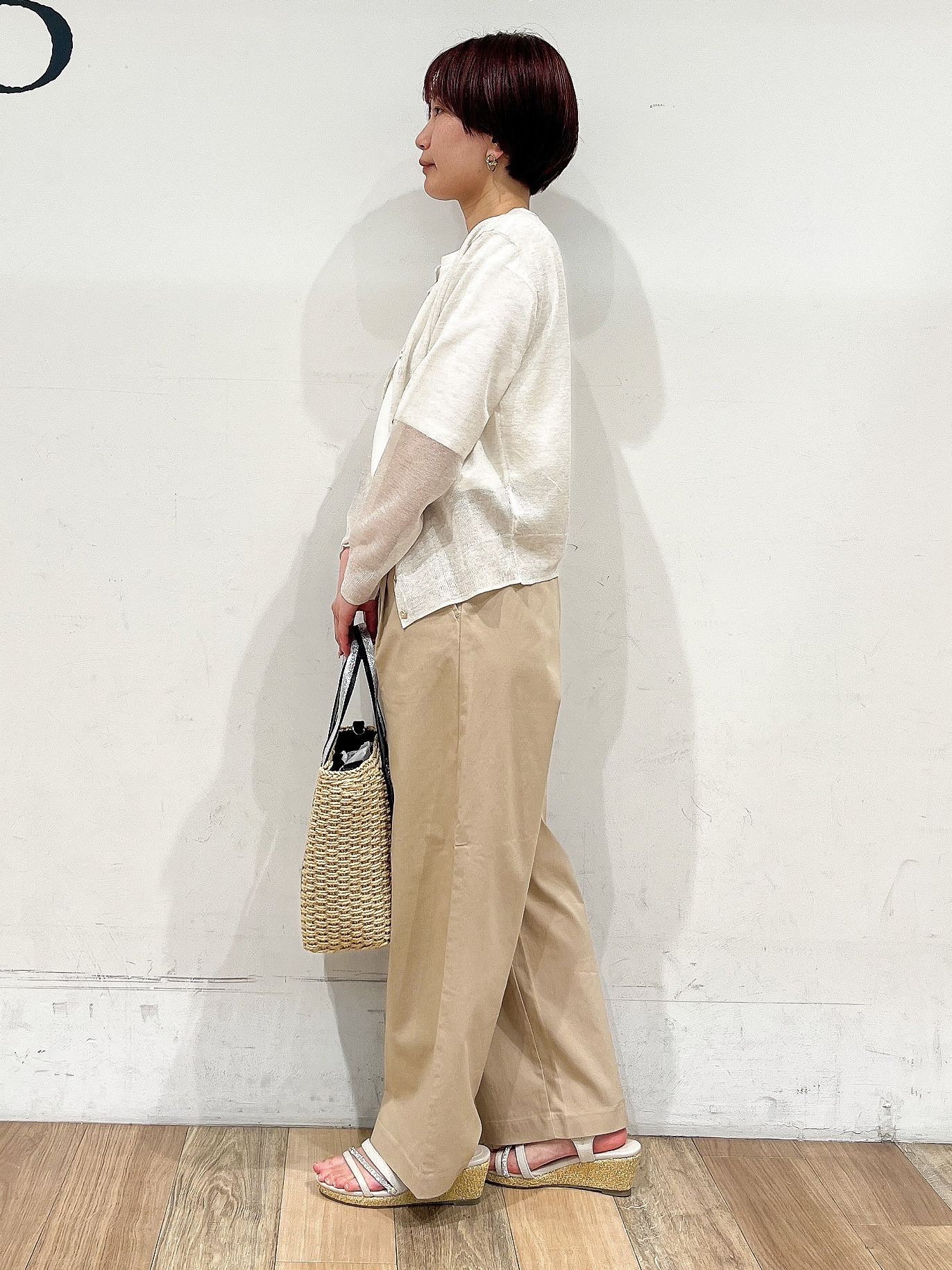 山さんさんの「grove｜高評価！【洗える/名品】大人の透け感、シアーカーディガン」を使ったコーディネート