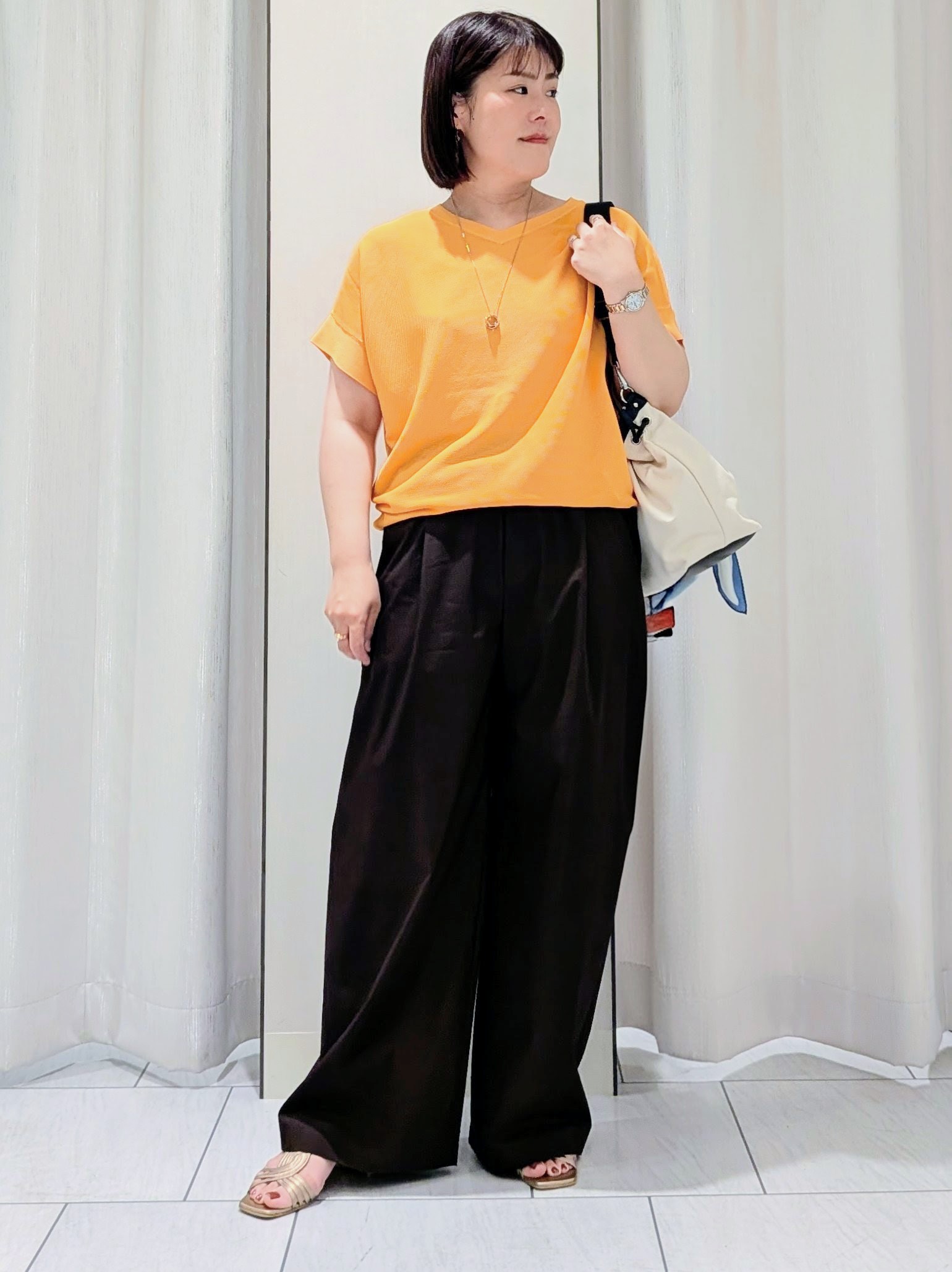 Onumaさんの「UNTITLED｜【11色展開/体型カバー】前後2WAYフレンチスリーブニット」を使ったコーディネート