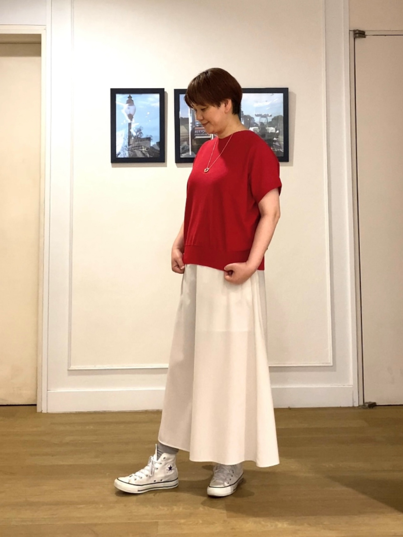 Hiroさんの「Dessin｜【洗える】後ろボタンフレンチスリーブニット」を使ったコーディネート