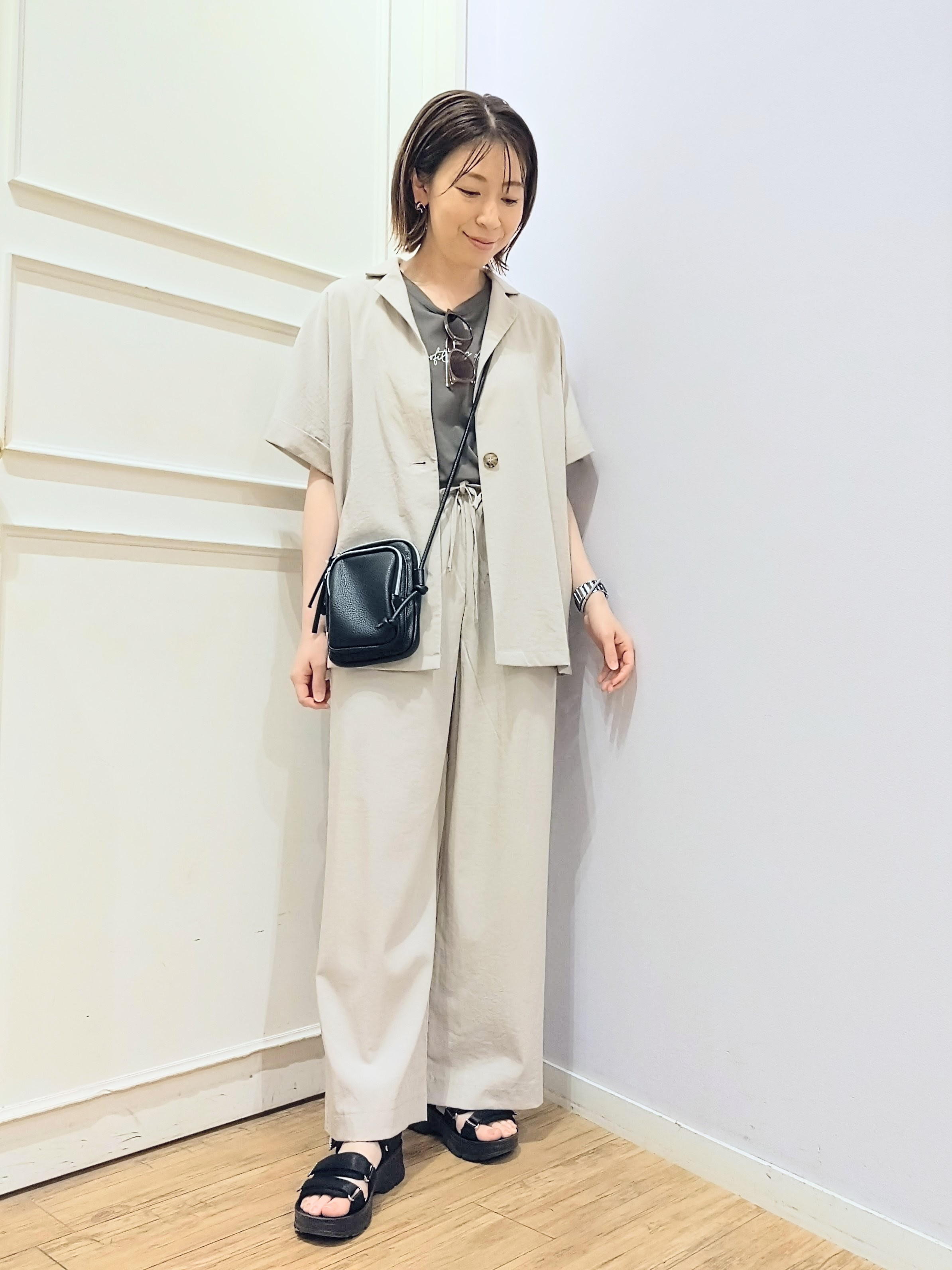 miomioさんの「SHOO･LA･RUE｜【高レビュー/洗濯機可/セットアップ可】軽凛(かろりん) 半袖ジャケット」を使ったコーディネート