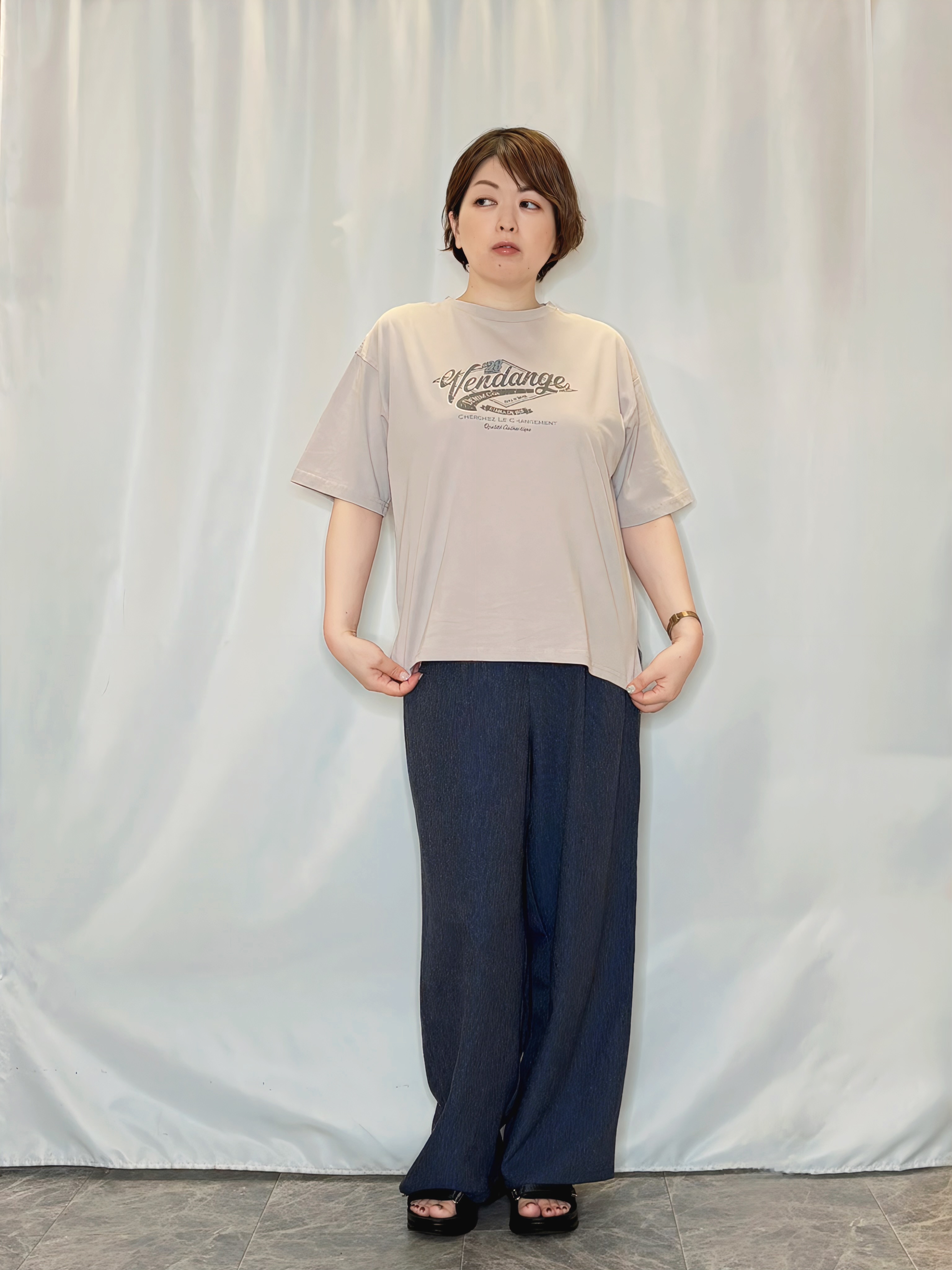 たみさんの「SHOO･LA･RUE｜【S-LL/吸水速乾/セットアップ可】羽織るだけで主役になる サッカーストライプシャツジャケット」を使ったコーディネート