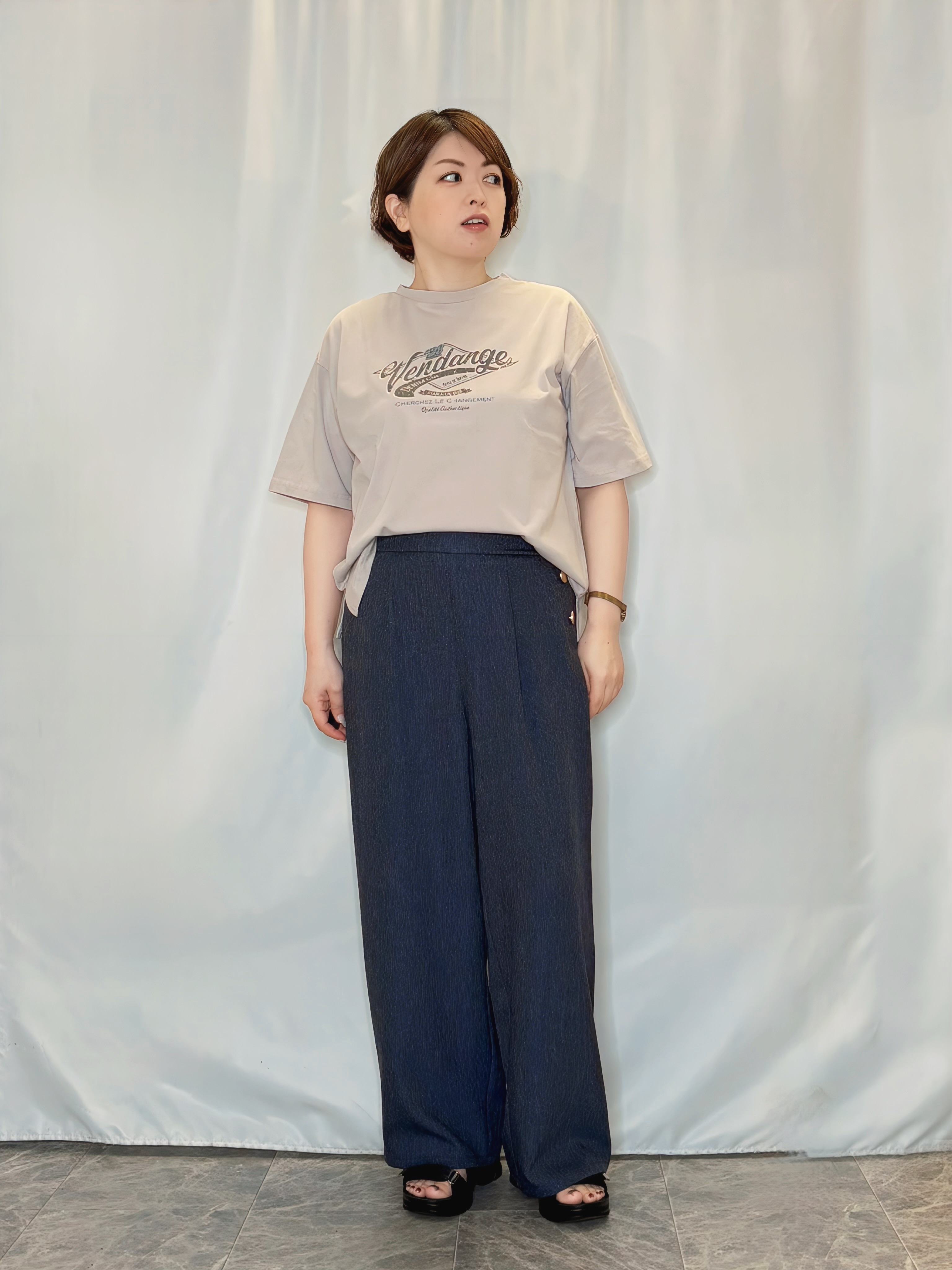 たみさんの「SHOO･LA･RUE｜【S-LL/吸水速乾/セットアップ可】羽織るだけで主役になる サッカーストライプシャツジャケット」を使ったコーディネート