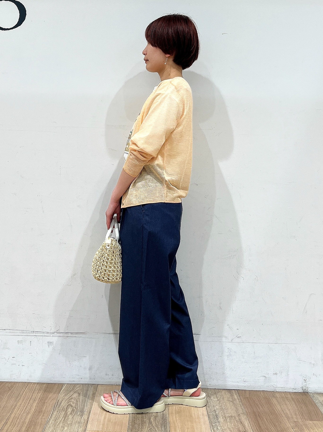 山さんさんの「grove｜高評価！【洗える/名品】大人の透け感、シアーカーディガン」を使ったコーディネート
