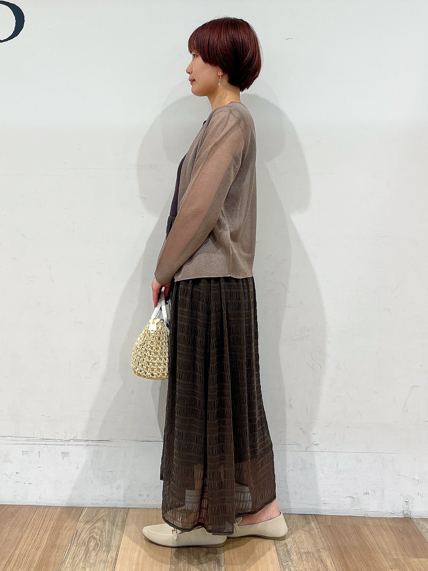 山さんさんの「grove｜高評価！【洗える/名品】大人の透け感、シアーカーディガン」を使ったコーディネート