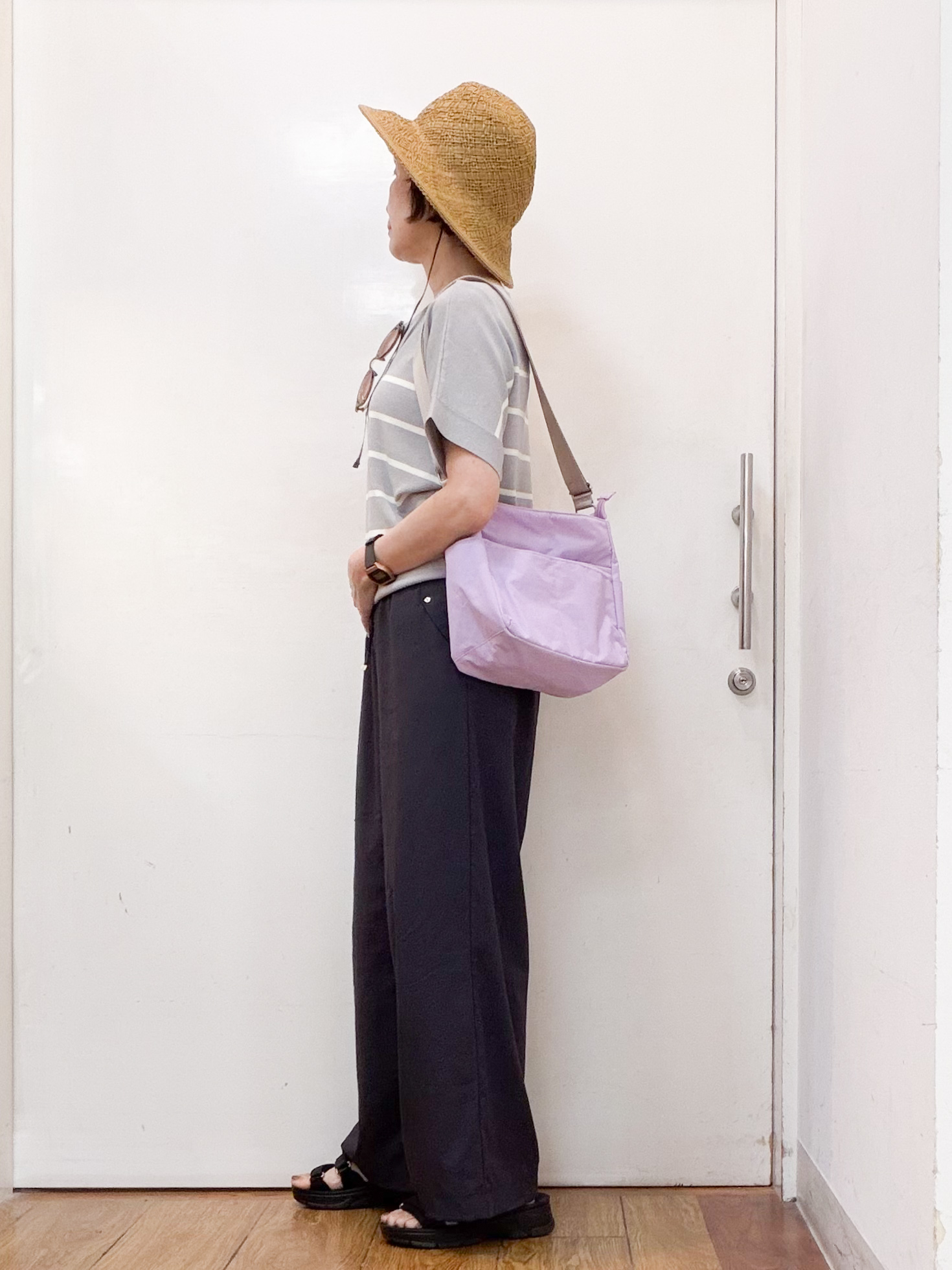 みぃさんの「SHOO･LA･RUE｜【毎日洗える/UV】二の腕隠れる さらっとドルマン半袖ニット」を使ったコーディネート