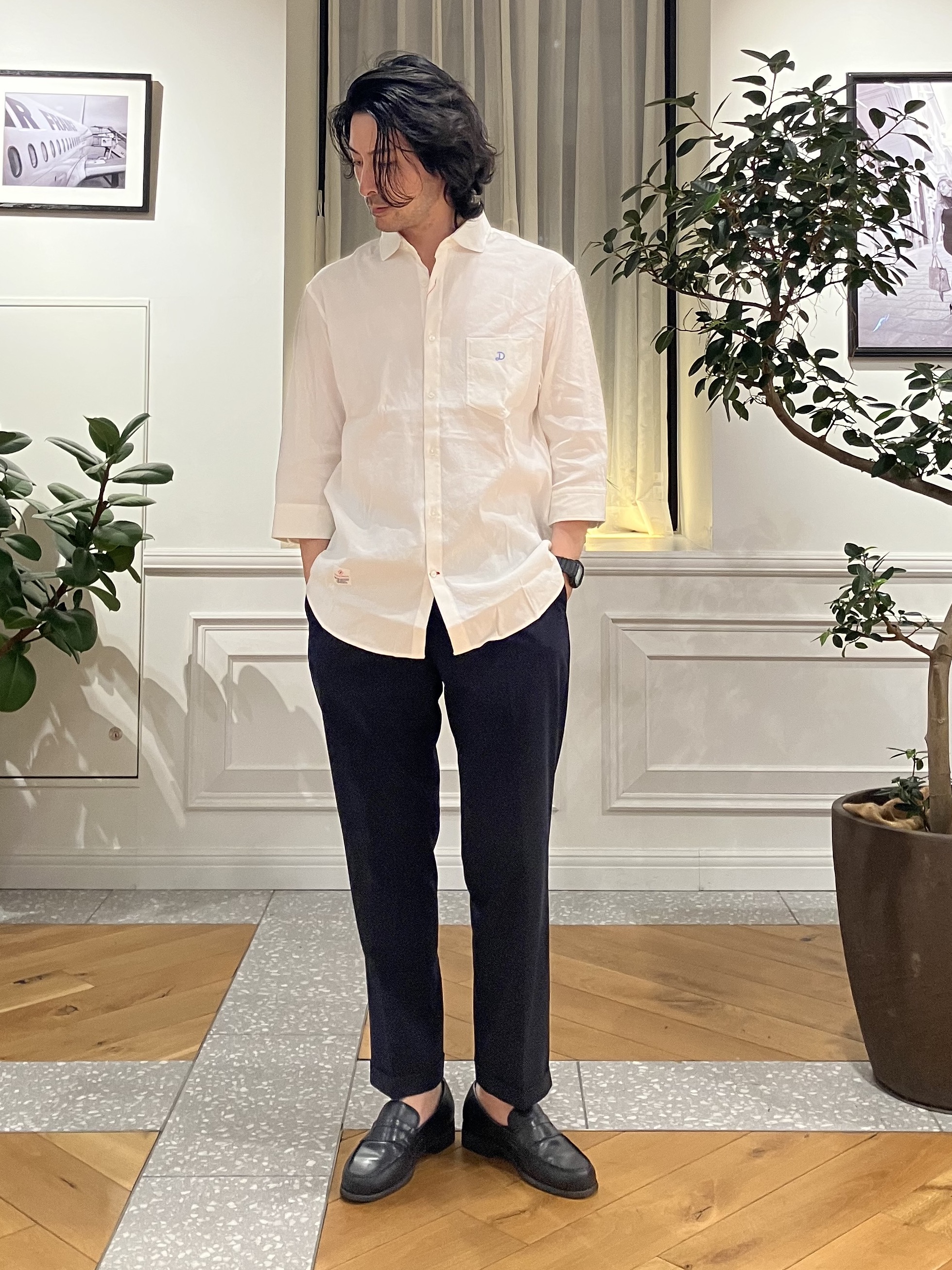 junyaさんの「DRESSTERIOR｜バイオリネン スリークオーターシャツ」を使ったコーディネート