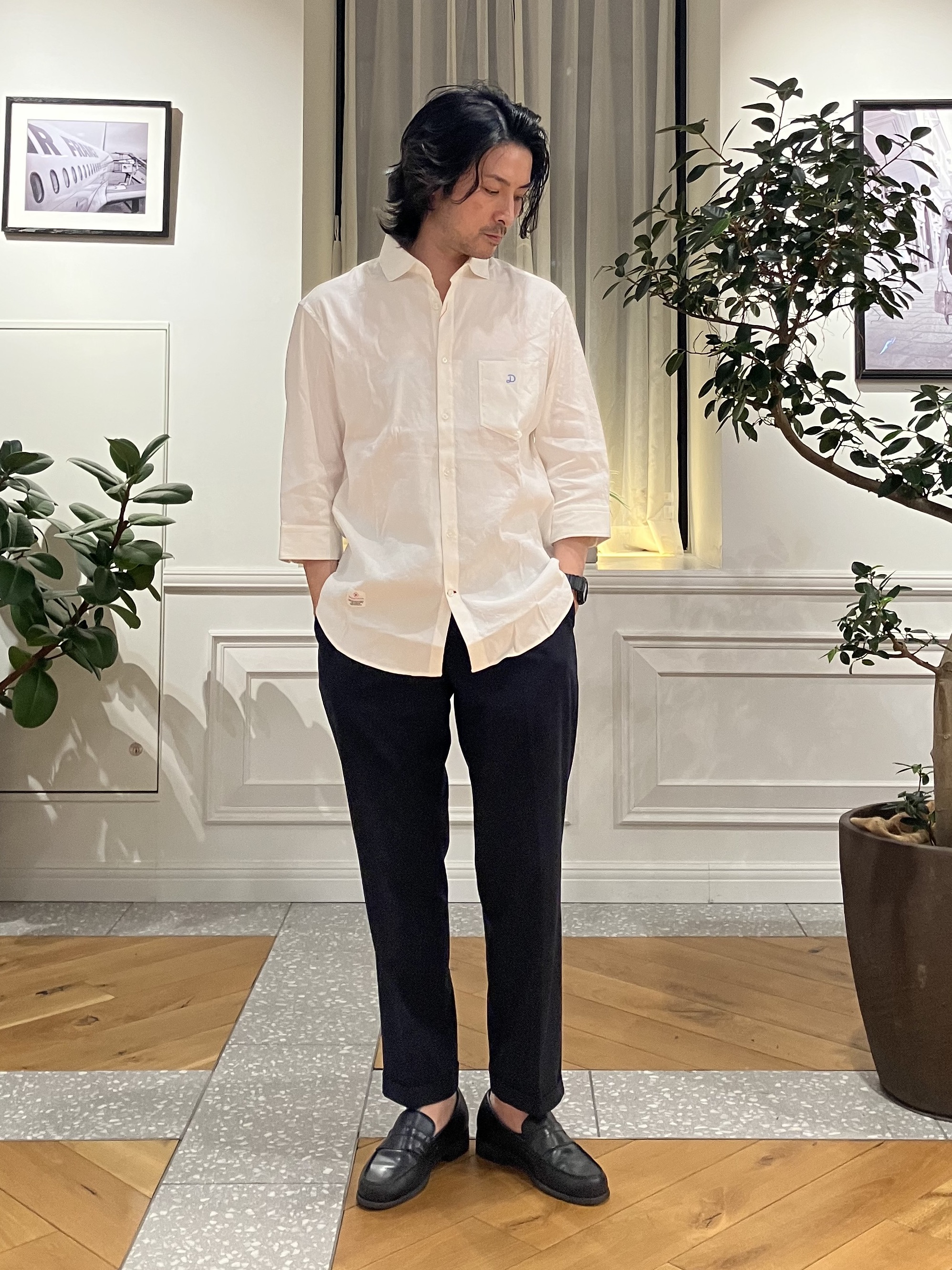 junyaさんの「DRESSTERIOR｜バイオリネン スリークオーターシャツ」を使ったコーディネート