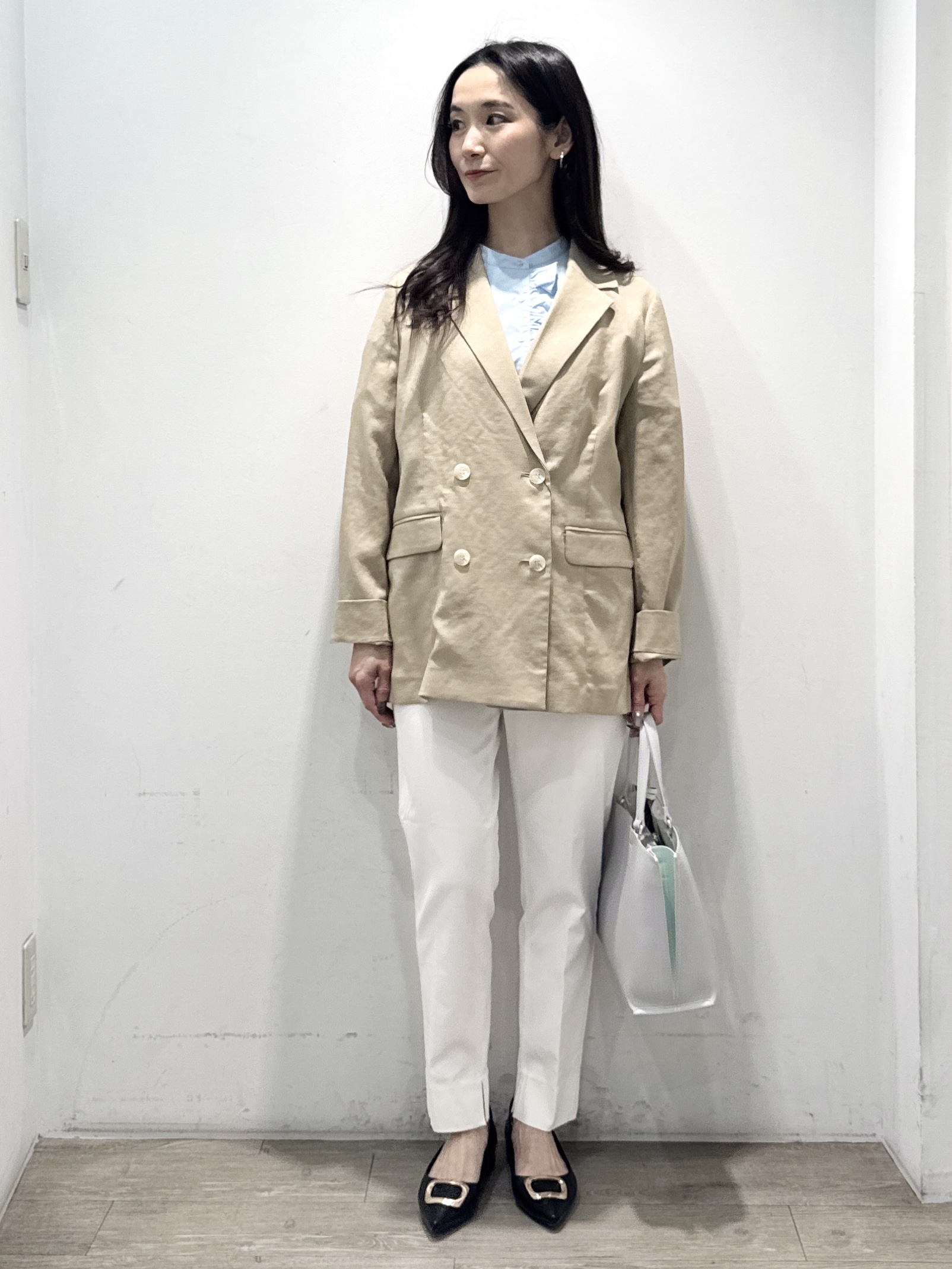 yuicciさんの「OPAQUE.CLIP｜【UV／接触冷感】ダブルブレストジャケット《防シワ加工／洗える》」を使ったコーディネート