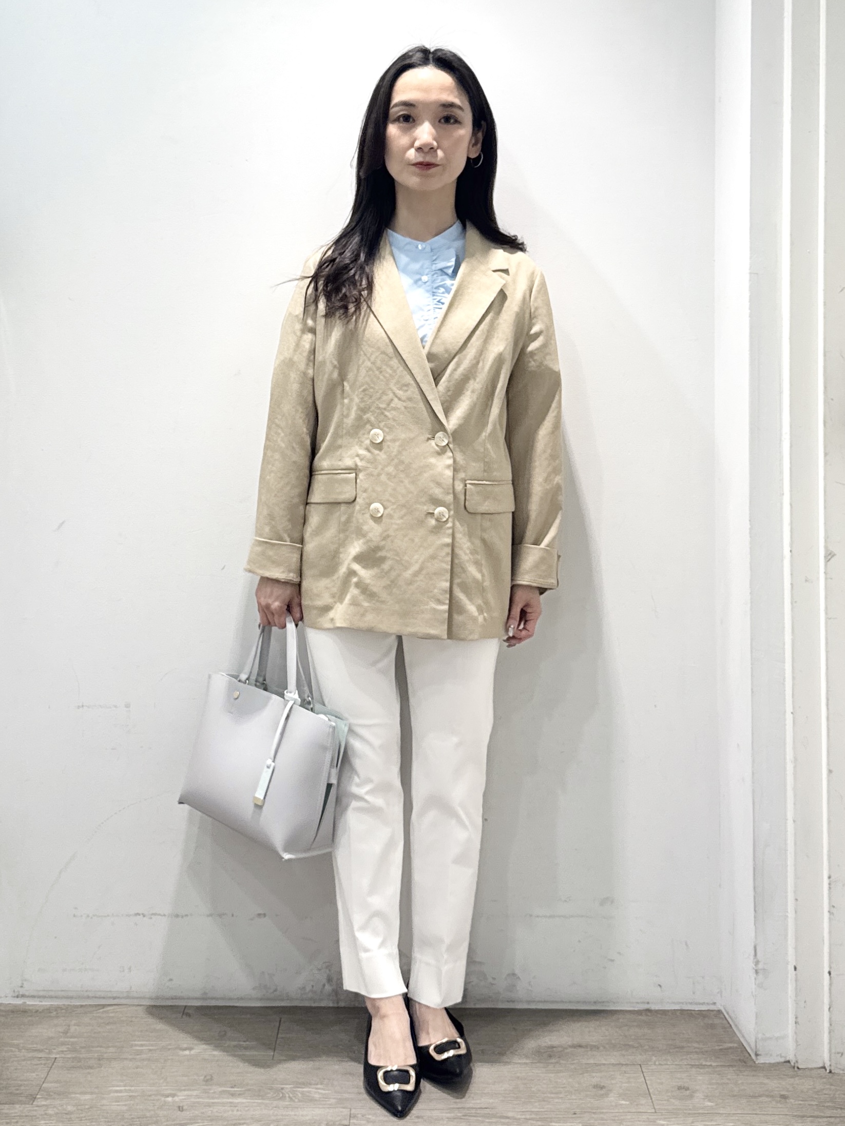 yuicciさんの「OPAQUE.CLIP｜【UV／接触冷感】ダブルブレストジャケット《防シワ加工／洗える》」を使ったコーディネート