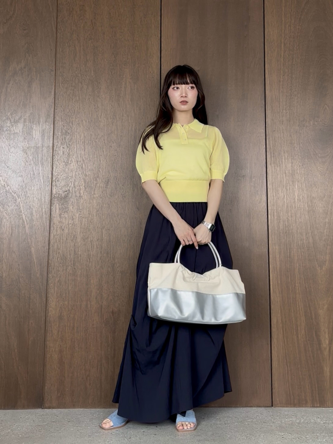 ibukiさんの「INDIVI｜フォルムスリーブポロニット」を使ったコーディネート