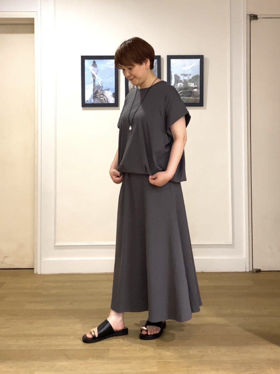 Hiroさんの「Dessin｜【2点セット/汗シミ防止】ミニ裏毛セットアップ」を使ったコーディネート