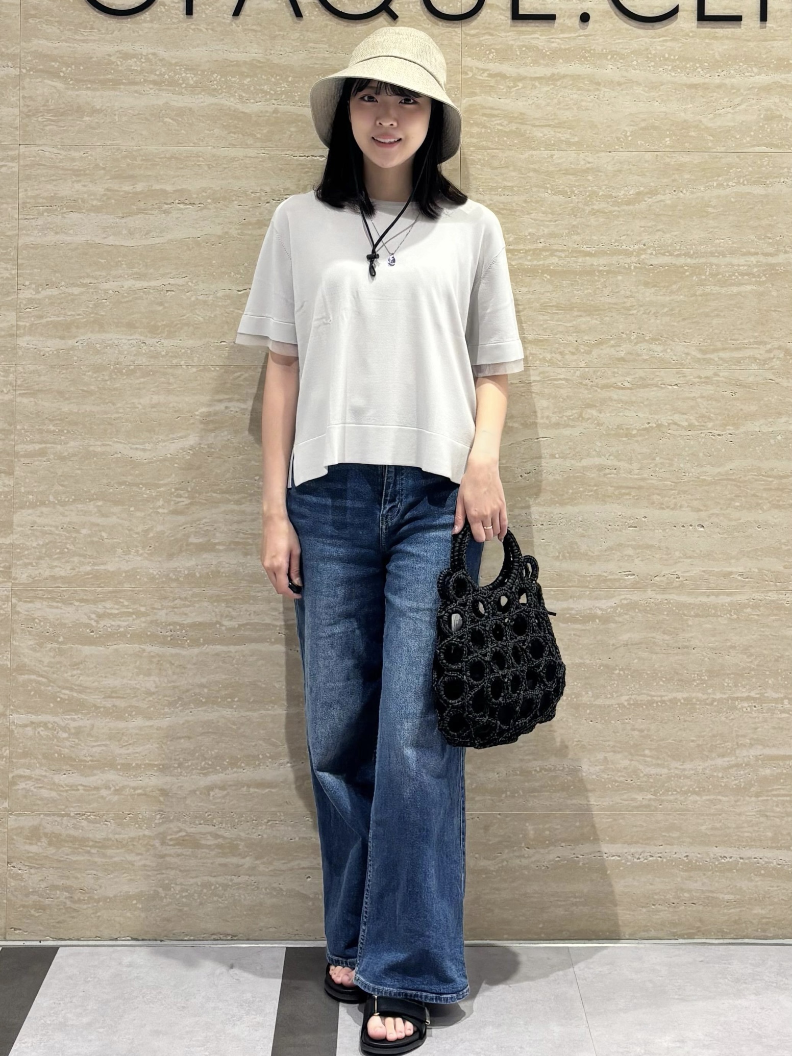 Ririkaさんの「OPAQUE.CLIP｜【UV／接触冷感／抗ピル】シアー＆レイヤード風さらりニット《洗濯機OK》」を使ったコーディネート