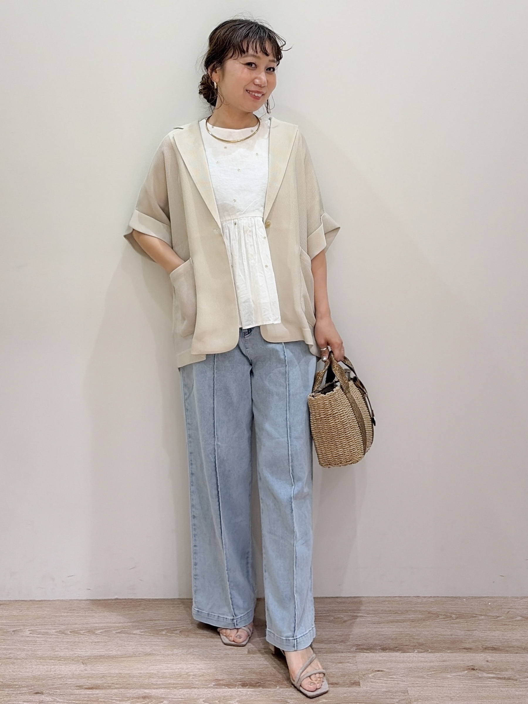 risayanさんの「OPAQUE.CLIP｜ラメドット刺繍ペプラムブラウス【洗える】」を使ったコーディネート