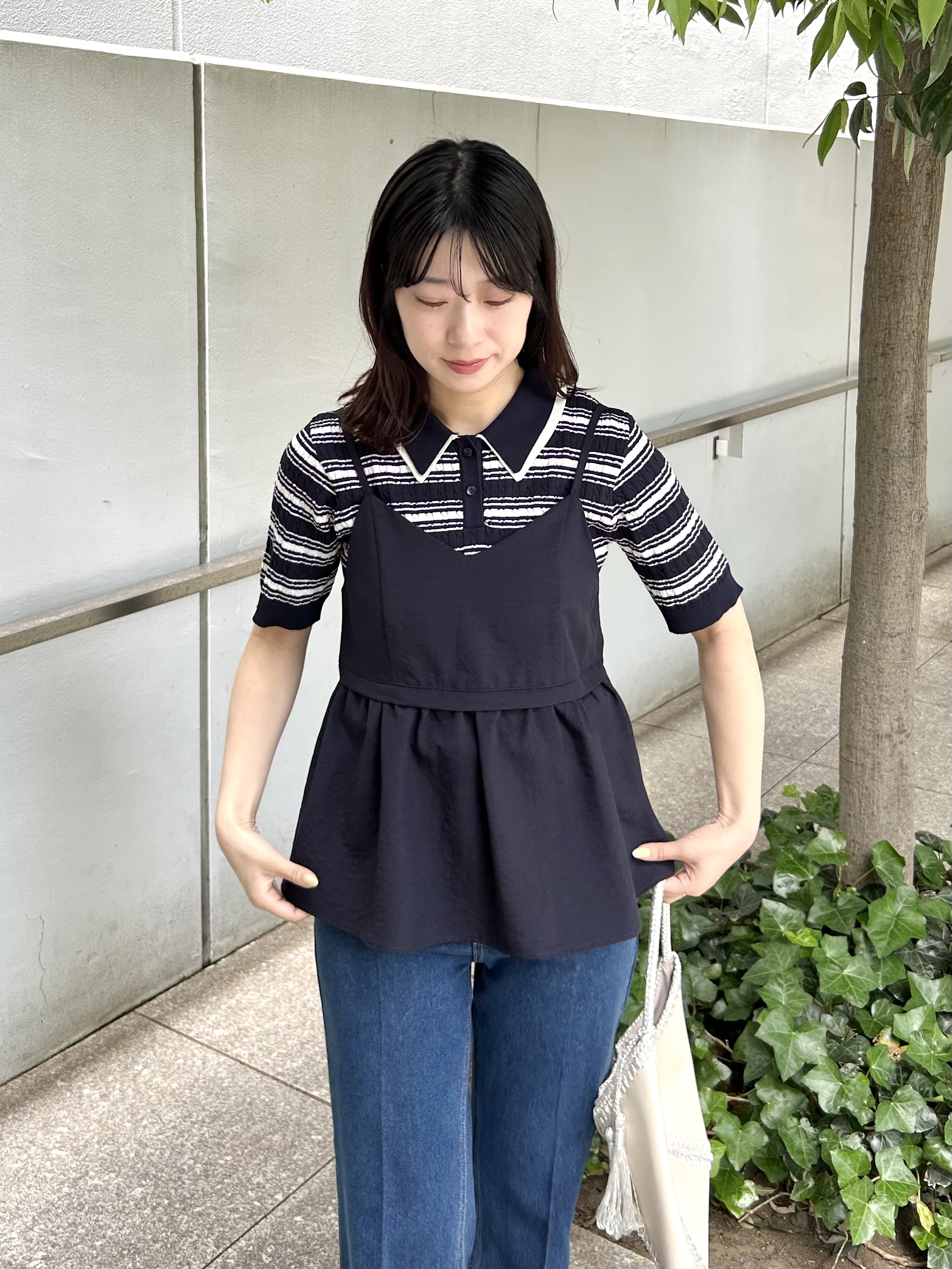 RINAさんの「index｜【吸水速乾/接触冷感】タンブラーブッチャーペプラムキャミ《防シワ/イージーアイロン/洗濯機OK》」を使ったコーディネート