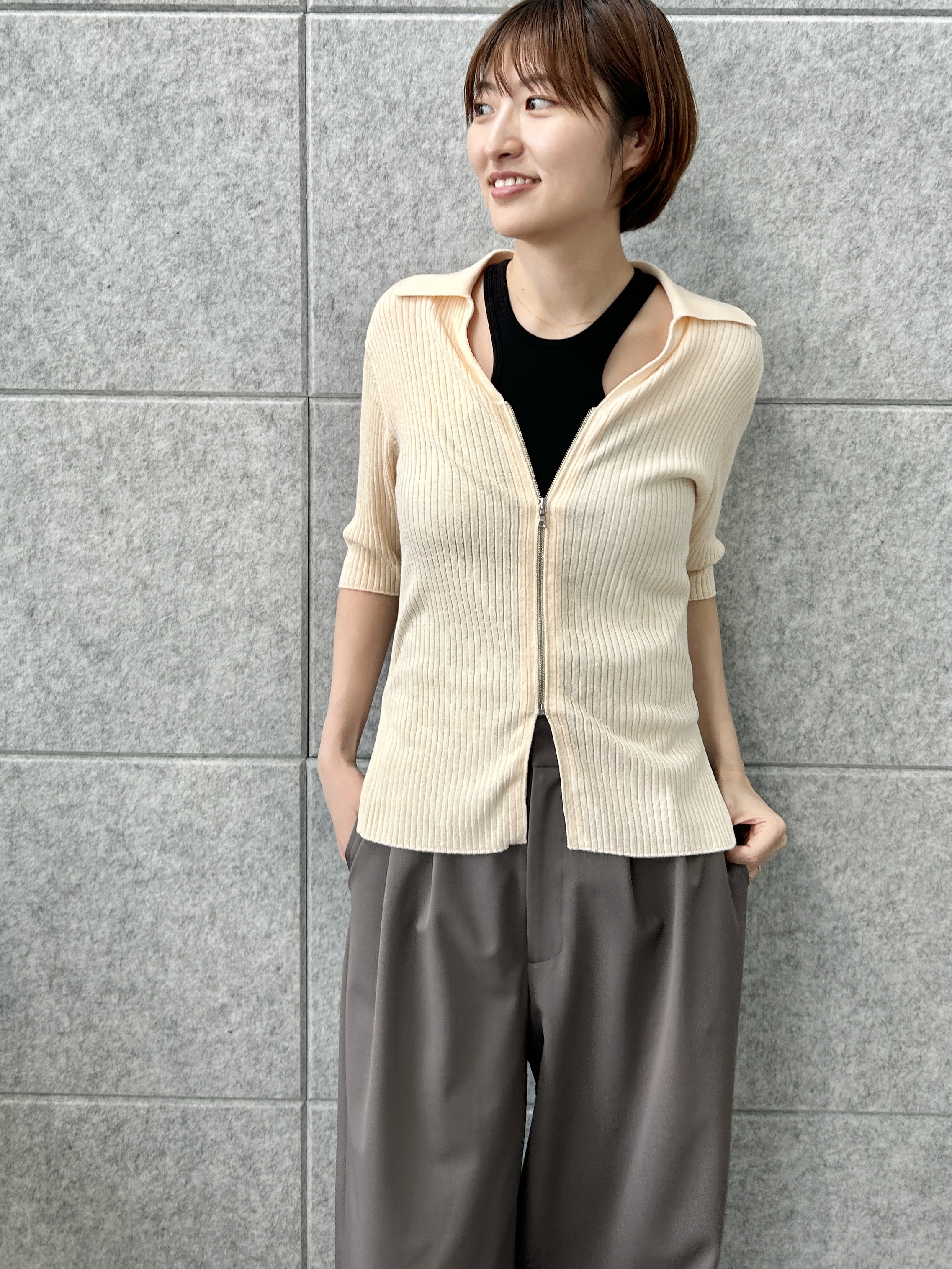harunaさんの「CODE A｜rib zip cardigan」を使ったコーディネート