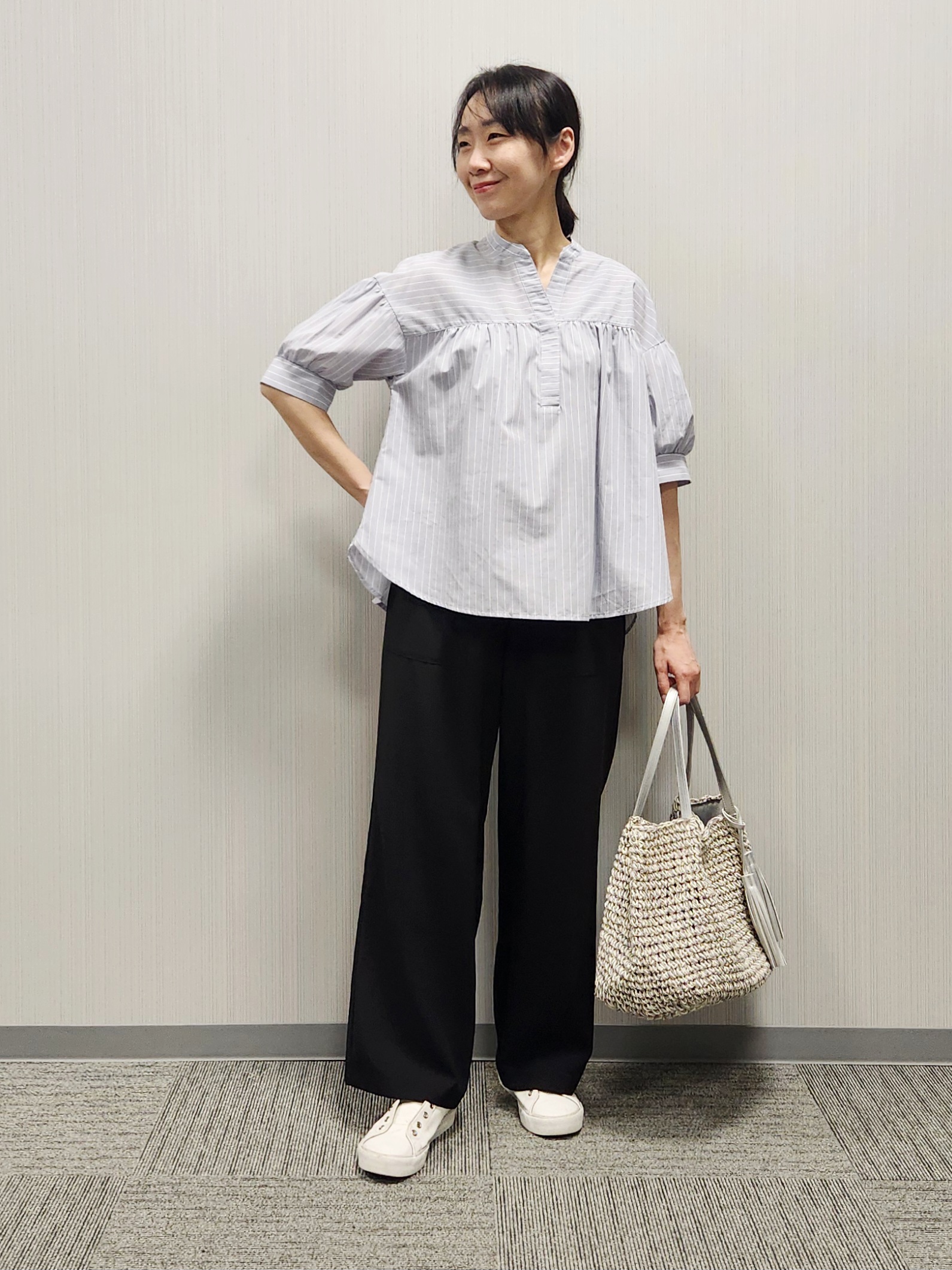 naraさんの「Dessin｜【洗える】ストライプスキッパーシャツ」を使ったコーディネート